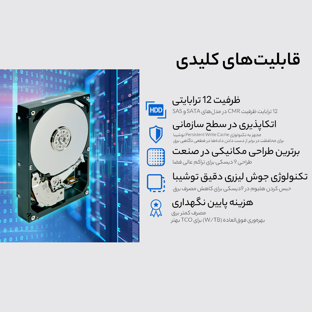 هارددیسک اینترنال توشیبا مدل MG07A ENTERPRISE ظرفیت 12 ترابایت