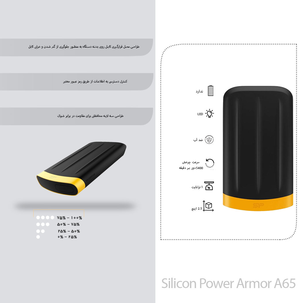 هارد اکسترنال سیلیکون پاور مدل Armor A65 ظرفیت 1 ترابایت