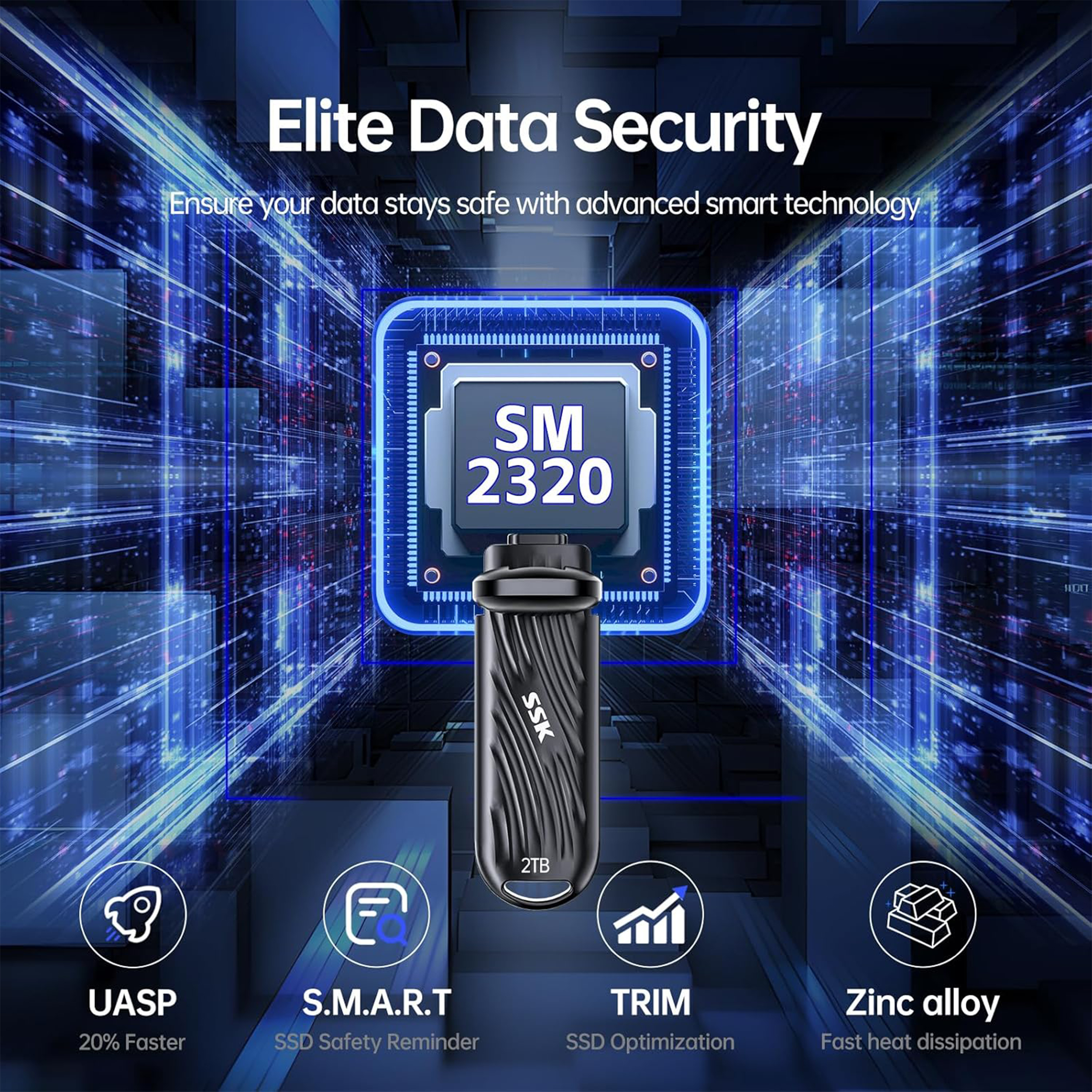 فلش مموری اس اس کا مدل SD320 SSD-DRIVE USB3.2 GEN2x2 2000MB/s ظرفیت 2 ترابایت