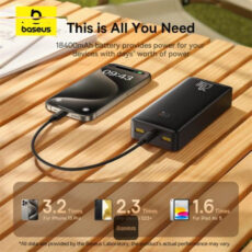 پاوربانک 20 وات باسئوس مدل LiFePO4 ظرفیت 18400 میلی آمپر ساعت به همراه کابل USB-C به USB-A