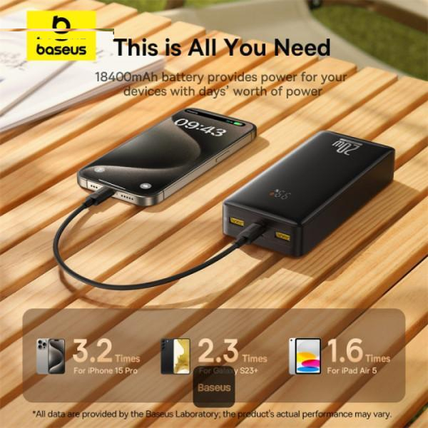 پاوربانک 20 وات باسئوس مدل LiFePO4 ظرفیت 18400 میلی آمپر ساعت به همراه کابل USB-C به USB-A