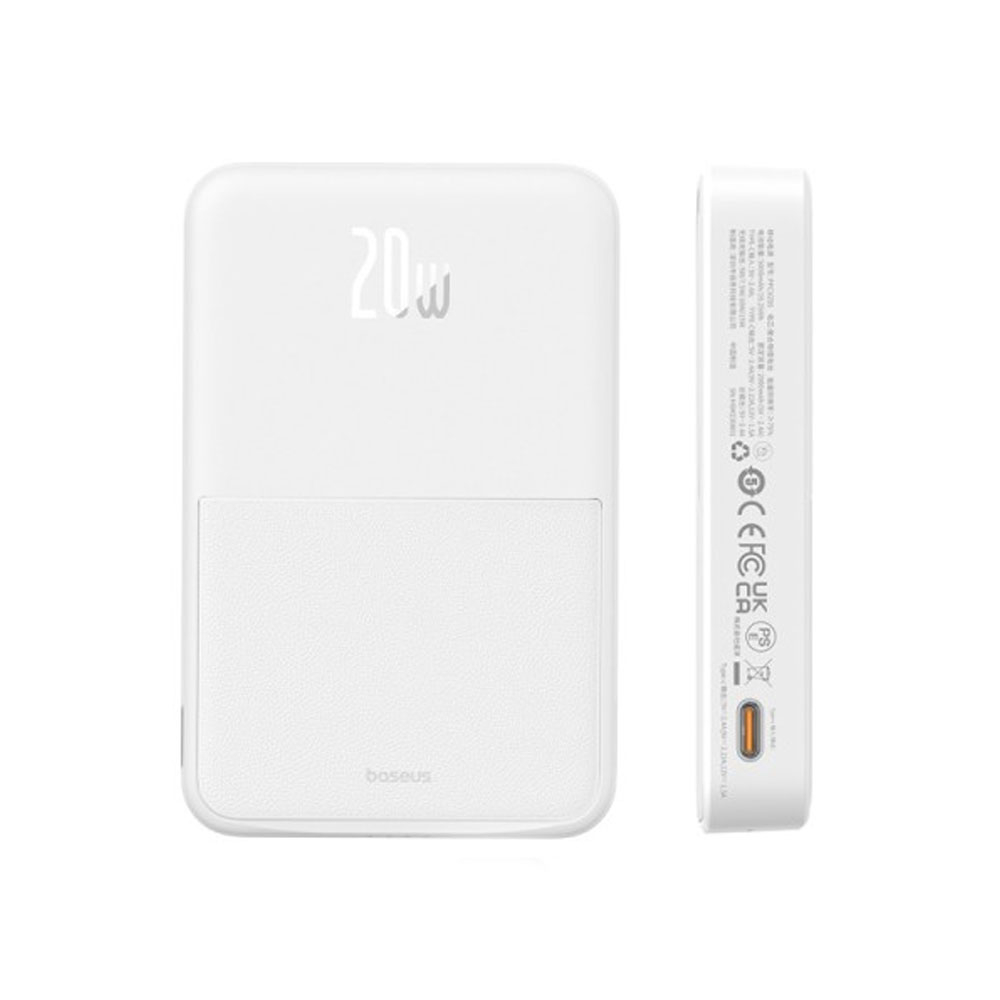 پاوربانک بی‌سیم 20 وات بیسوس مدل MagPro Magnetic Bracket 20w با ظرفیت 5000 میلی آمپر ساعت به همراه کابل USB-C به USB-C