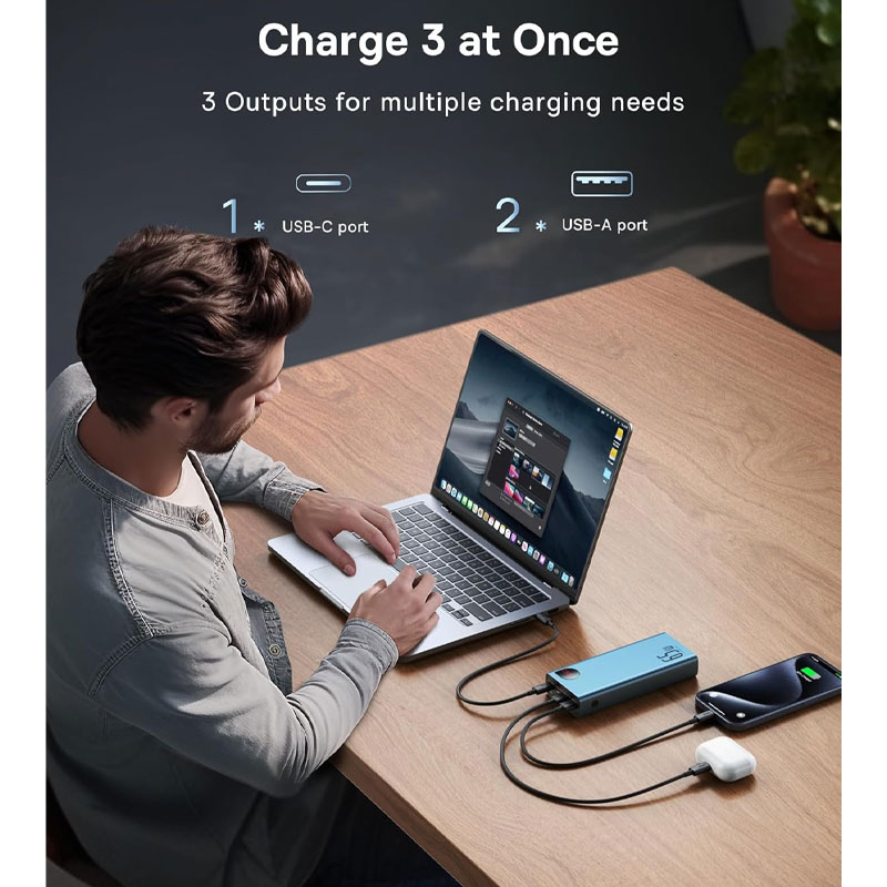 پاوربانک 65 وات بیسوس مدل B08TH ظرفیت 20000 میلی آمپر ساعت به همراه کابل USB-C به USB-A