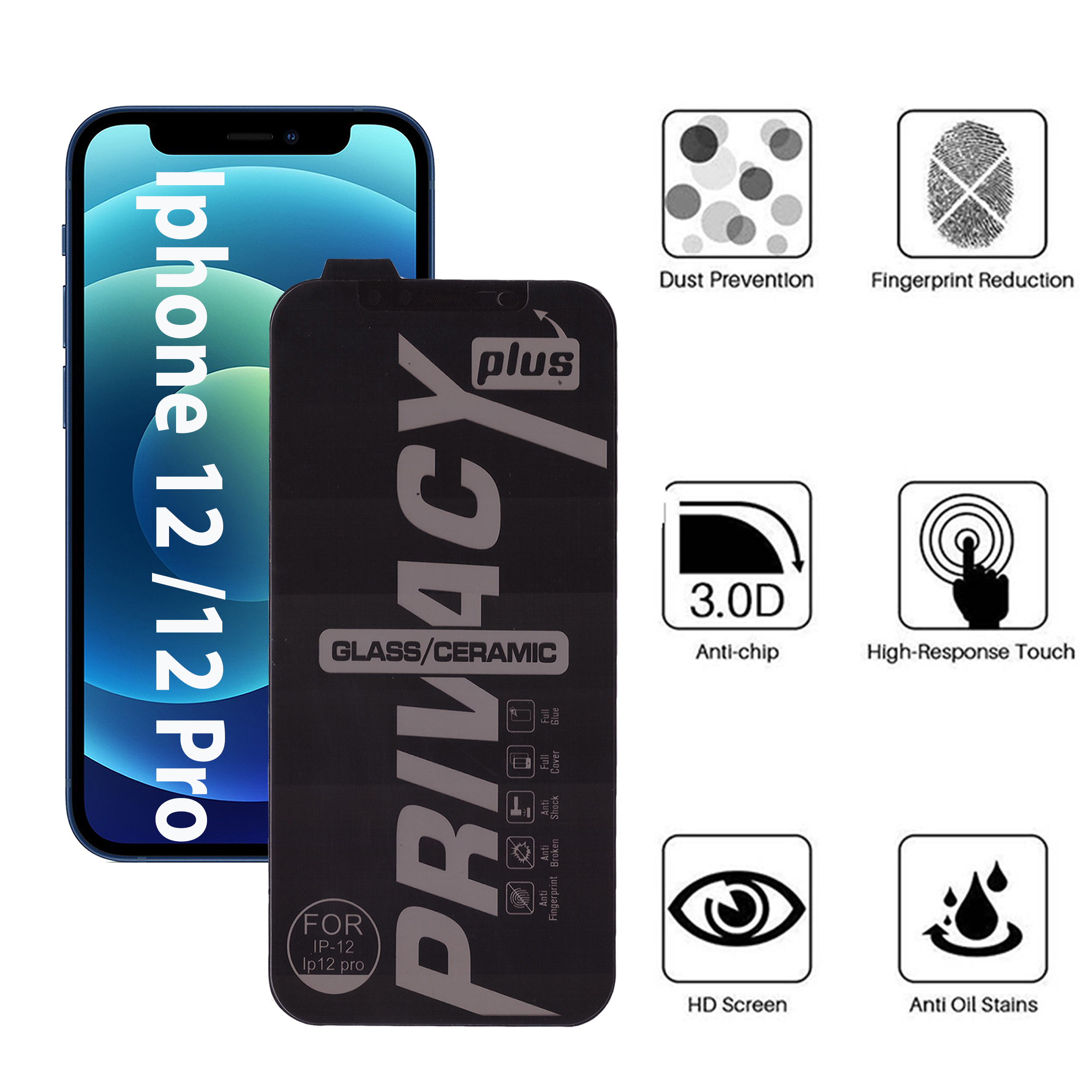 محافظ صفحه نمایش سرامیکی حریم شخصی بوف مدل ld مناسب برای گوشی موبایل اپل Iphone 12 / Iphone 12 Pro