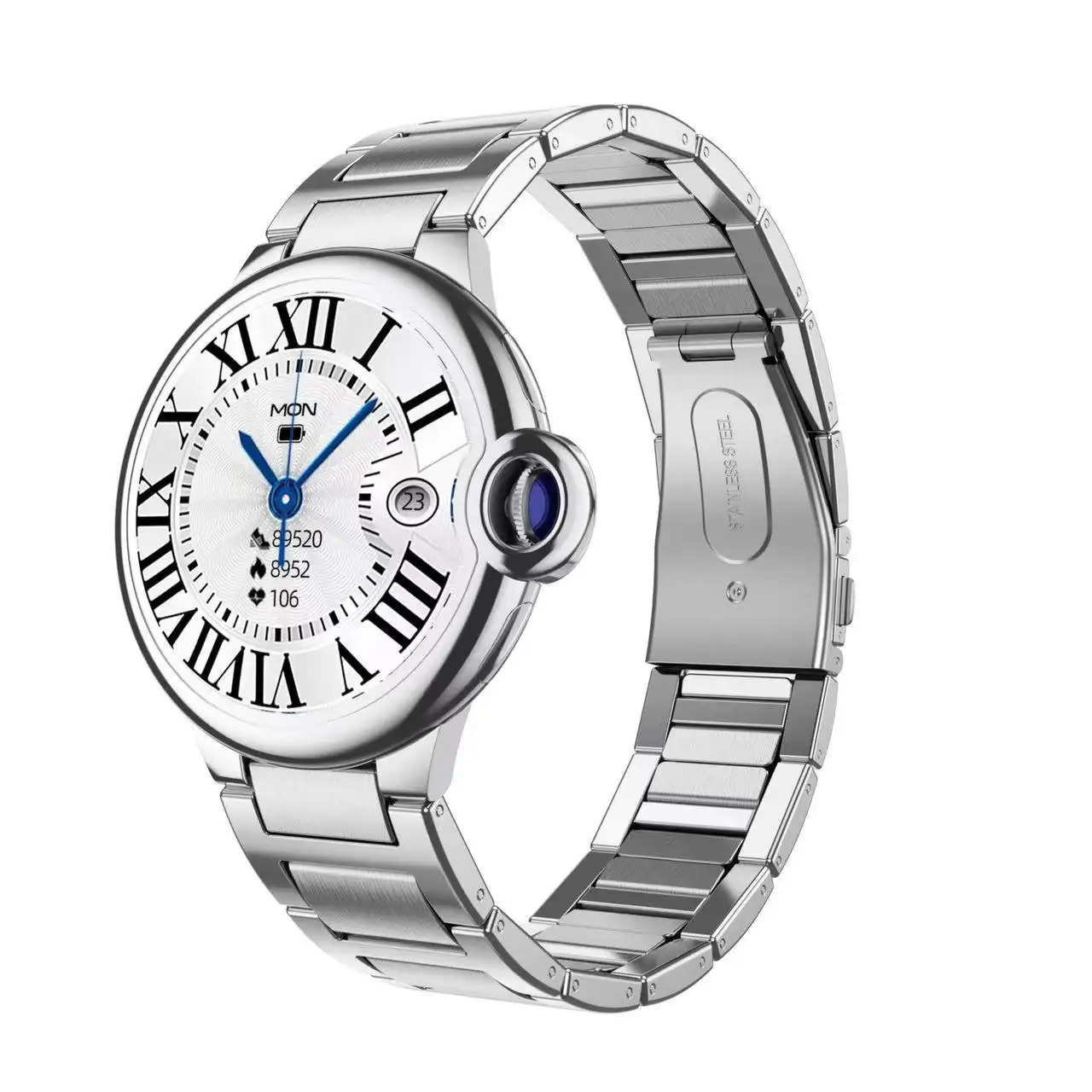 ساعت هوشمند مدل ساعت هوشمند مدل AW28 دارای قابلیت های صفحه نمایش رنگی، صفحه نمایش لمسی، کنترل موسیقی (Music Player)، کنترل سطح اکسیژن خون، قابلیت مکالمه از طریق بلوتوث، قابلیت تغییر طرح ساعت، بند فلز