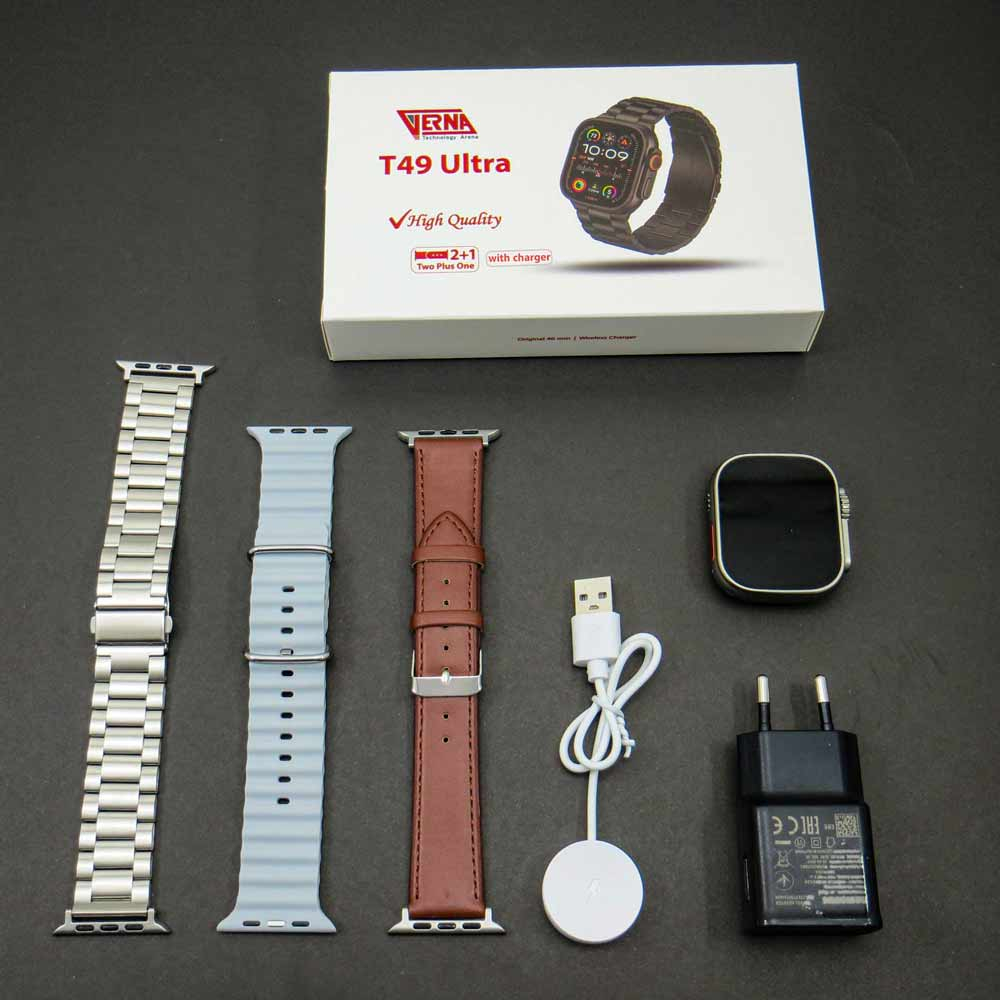 ساعت هوشمند  49 میلی متری ورنا مدل T49 Ultra با بند فلزی به همراه 2 بند اضافه و شارژر