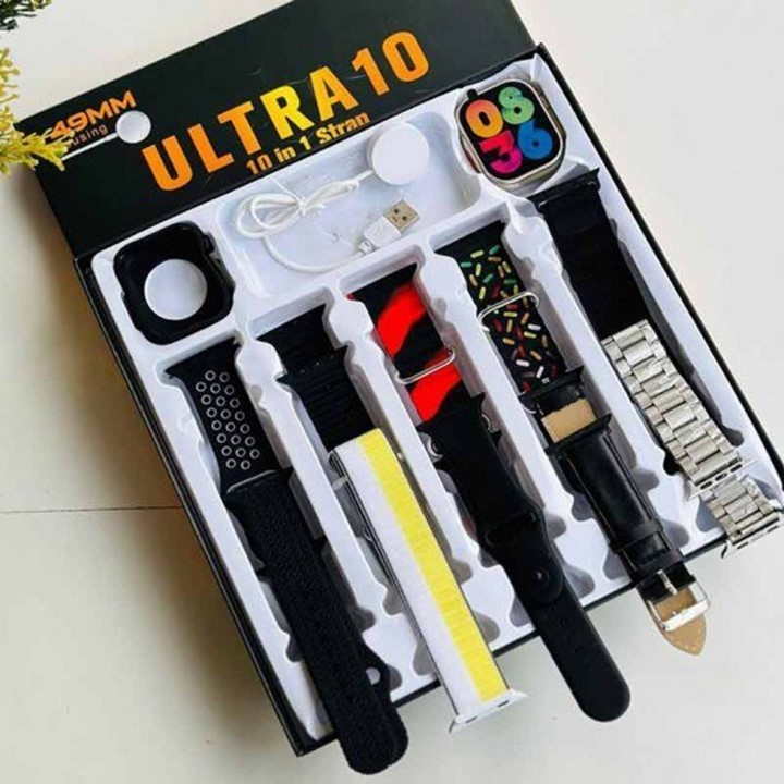 ساعت هوشمند مدل ULTRA 10 دارای قابلیت های کنترل موسیقی، کنترل سطح اکسیژن خون، مکالمه از طریق بلوتوث، پشتیبانی از زبان فارسی، قابلیت تغییر طرح ساعت یا تم ، بند فلزی