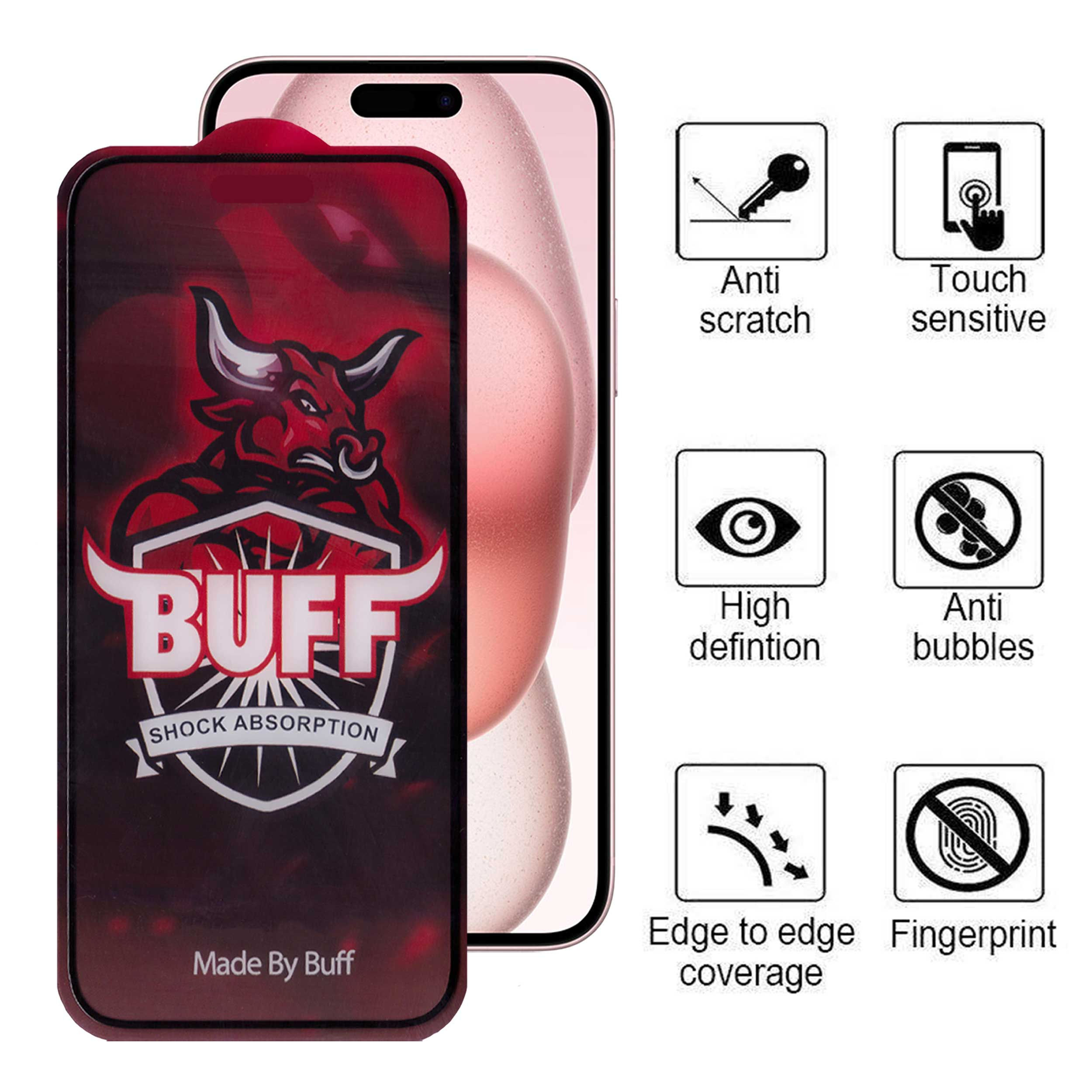 محافظ صفحه نمایش مات بوف مدل 5D Matte Pro مناسب برای گوشی موبایل اپل iPhone 15