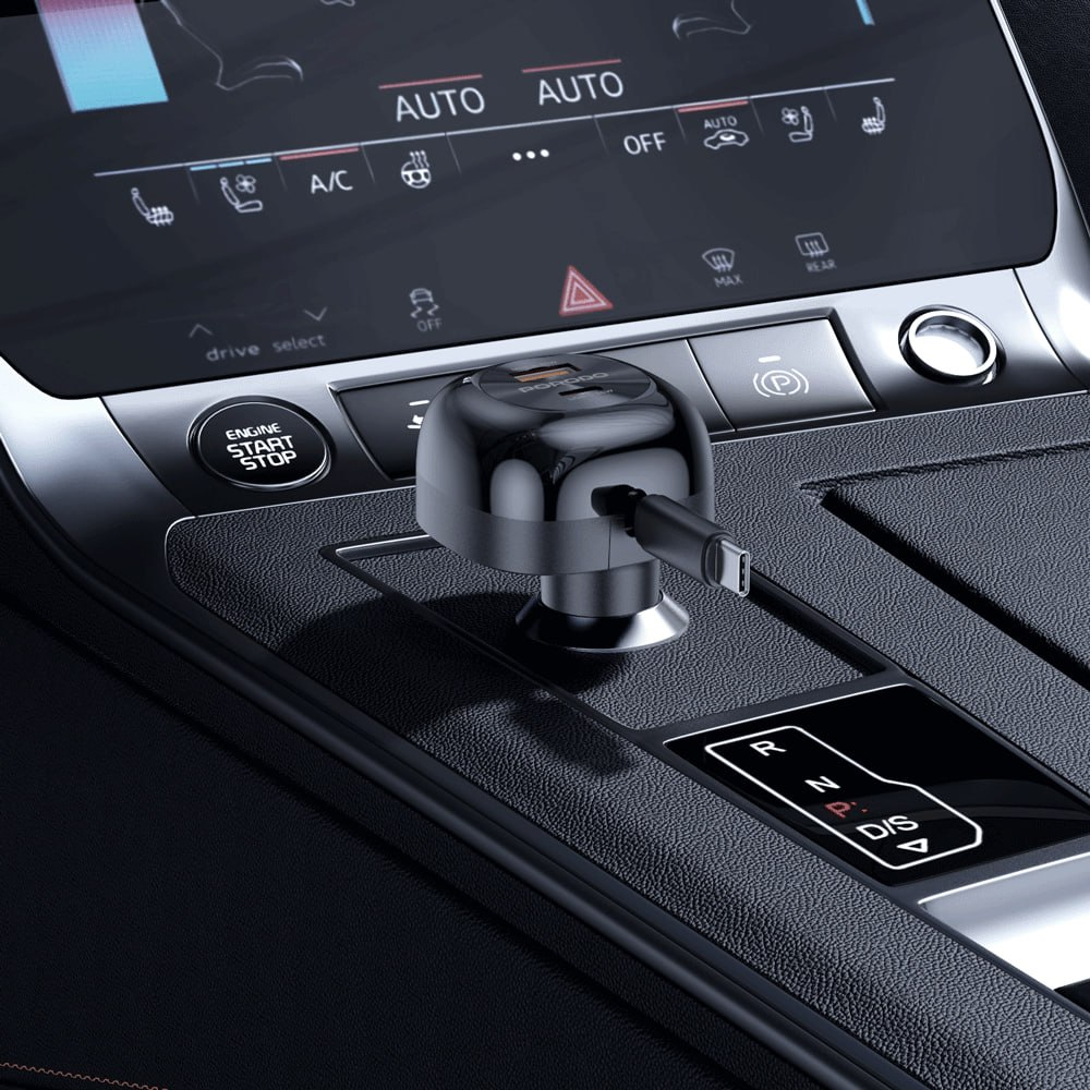 شارژر فندکی 47 واتی پرودو مدل Dual Port Car 80cm Retractable Type-C Cable