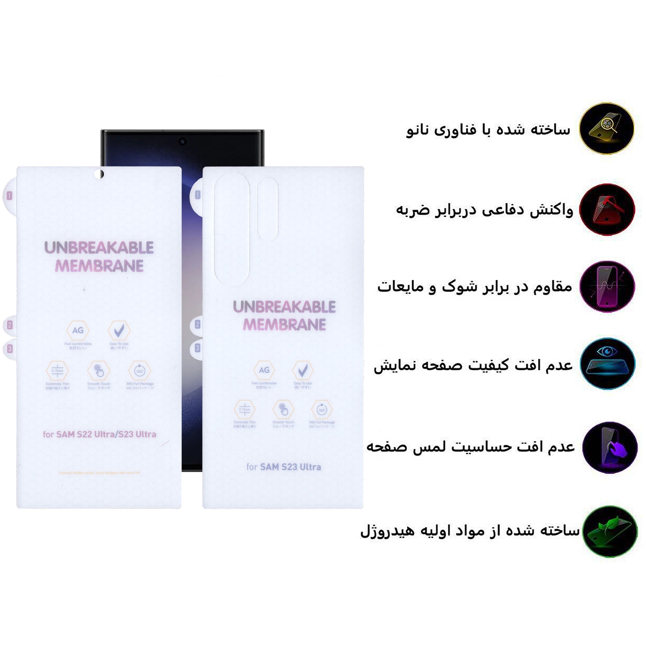 محافظ صفحه نمایش مات بوف مدل Hydrogel-Matte-G مناسب برای گوشی موبایل سامسونگ  Galaxy S23 Ultra به همراه محافظ پشت گوشی