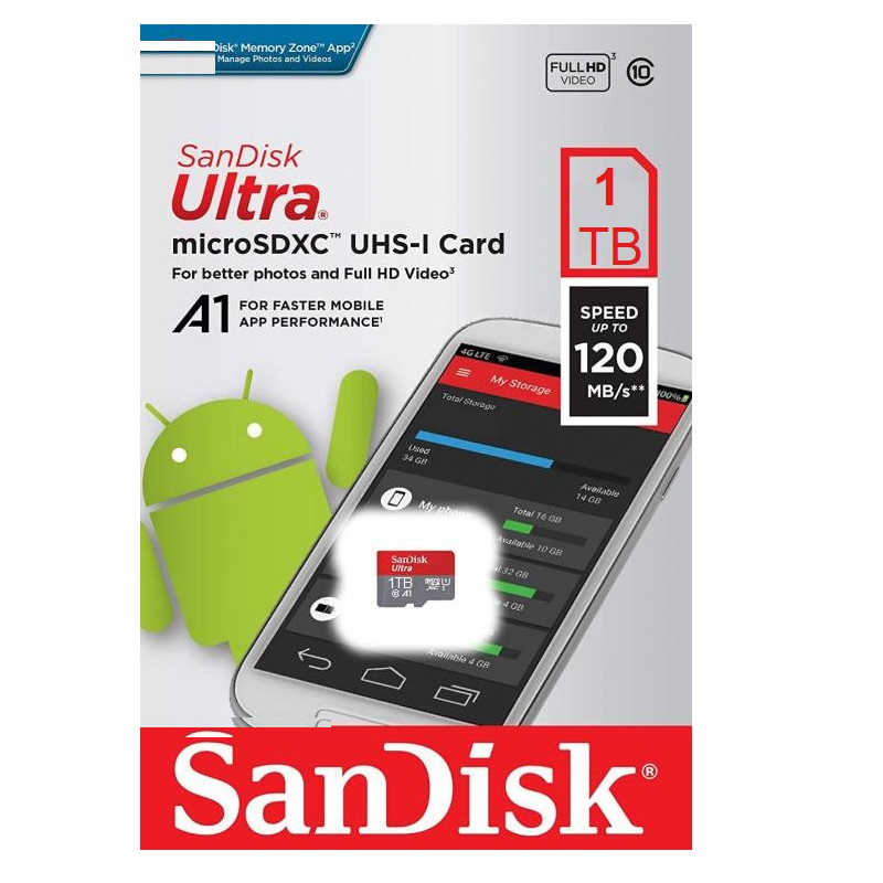 کارت حافظه microSDXC سن دیسک مدل Ultra A1 کلاس 10 استاندارد UHS-I سرعت 120MBps ظرفیت 1 ترابایت