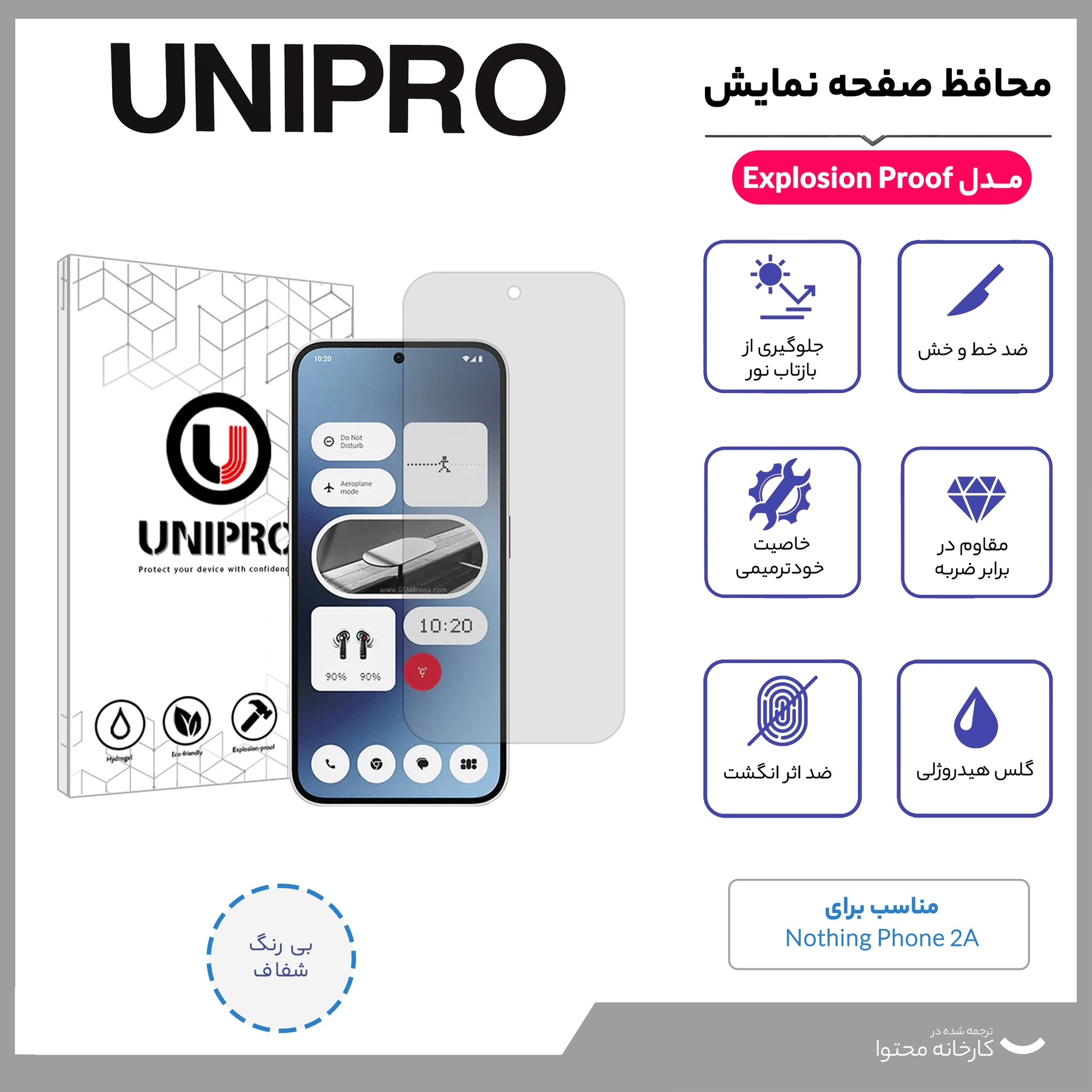 محافظ صفحه نمایش شفاف یونی پرو مدل Explosion Proof مناسب برای گوشی موبایل ناتینگ فون 2a