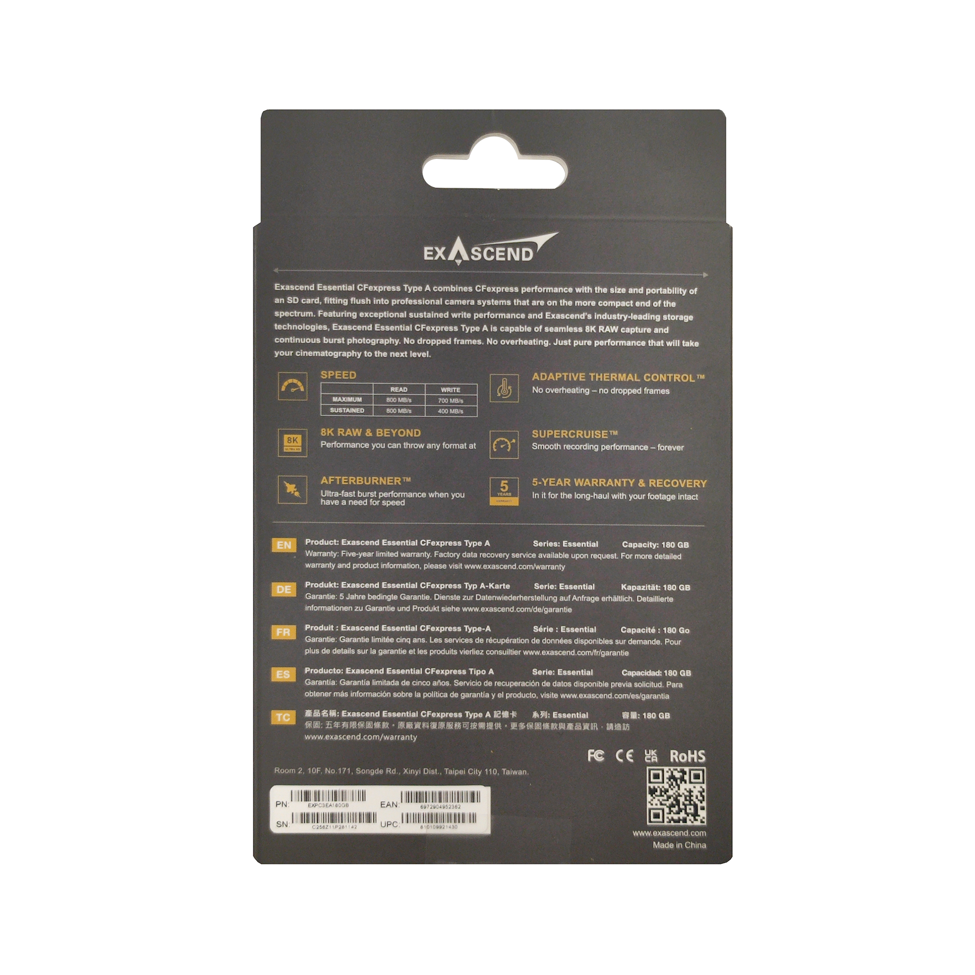 کارت حافظه ESSENTIAL اکساسند مدل CFexpress Type A کلاس 10 استاندارد UHS-I سرعت 800MBps ظرفیت 180 گیگابایت