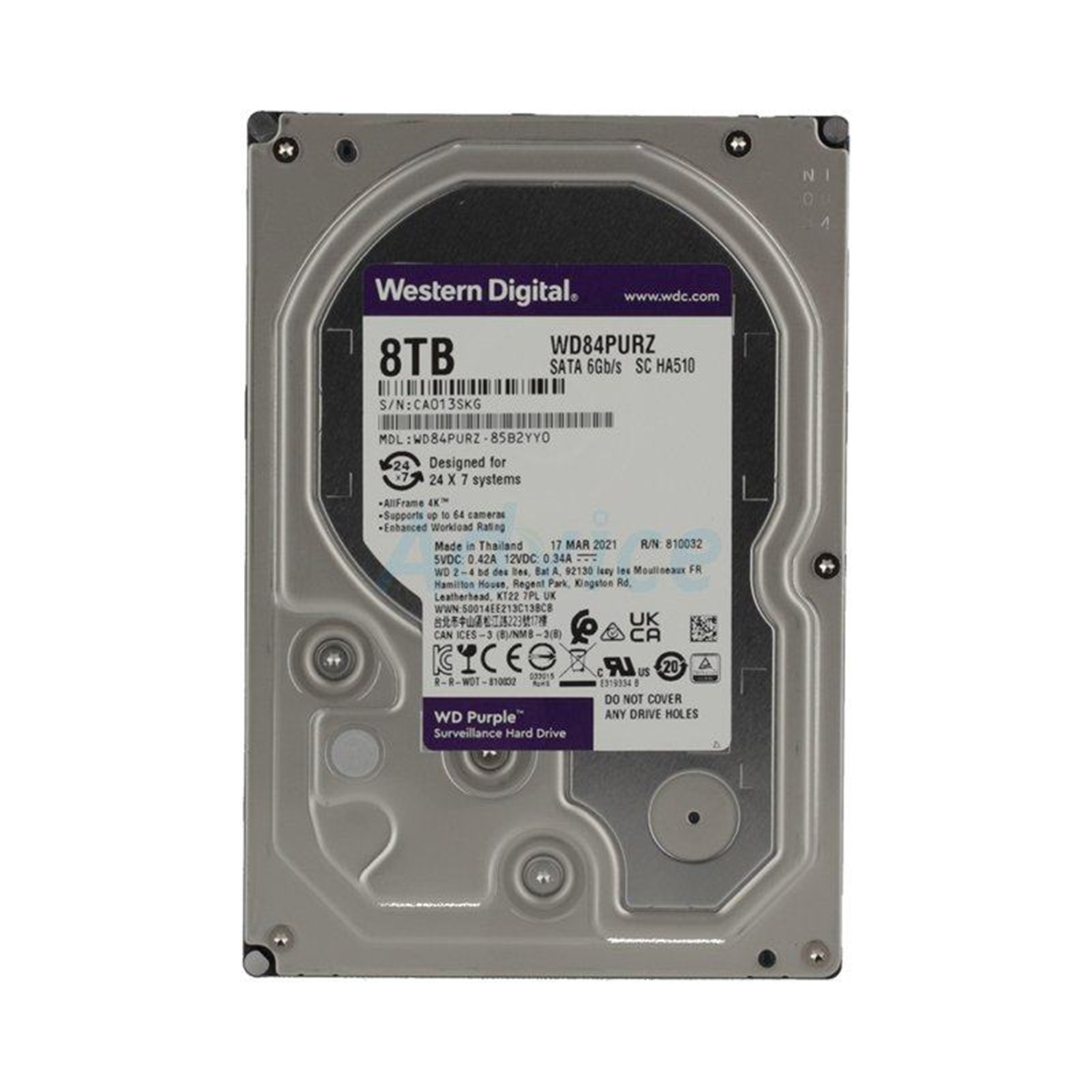 هارددیسک اینترنال وسترن دیجیتال مدل Purple WD84PURZ ظرفیت 8 ترابایت