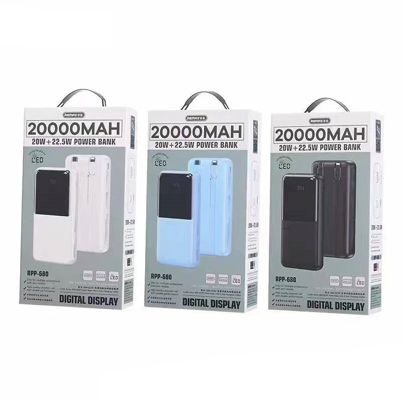 پاوربانک ریمکس مدل prp 680 ظرفیت ۲۰۰۰۰ میلی آمپر ساعت