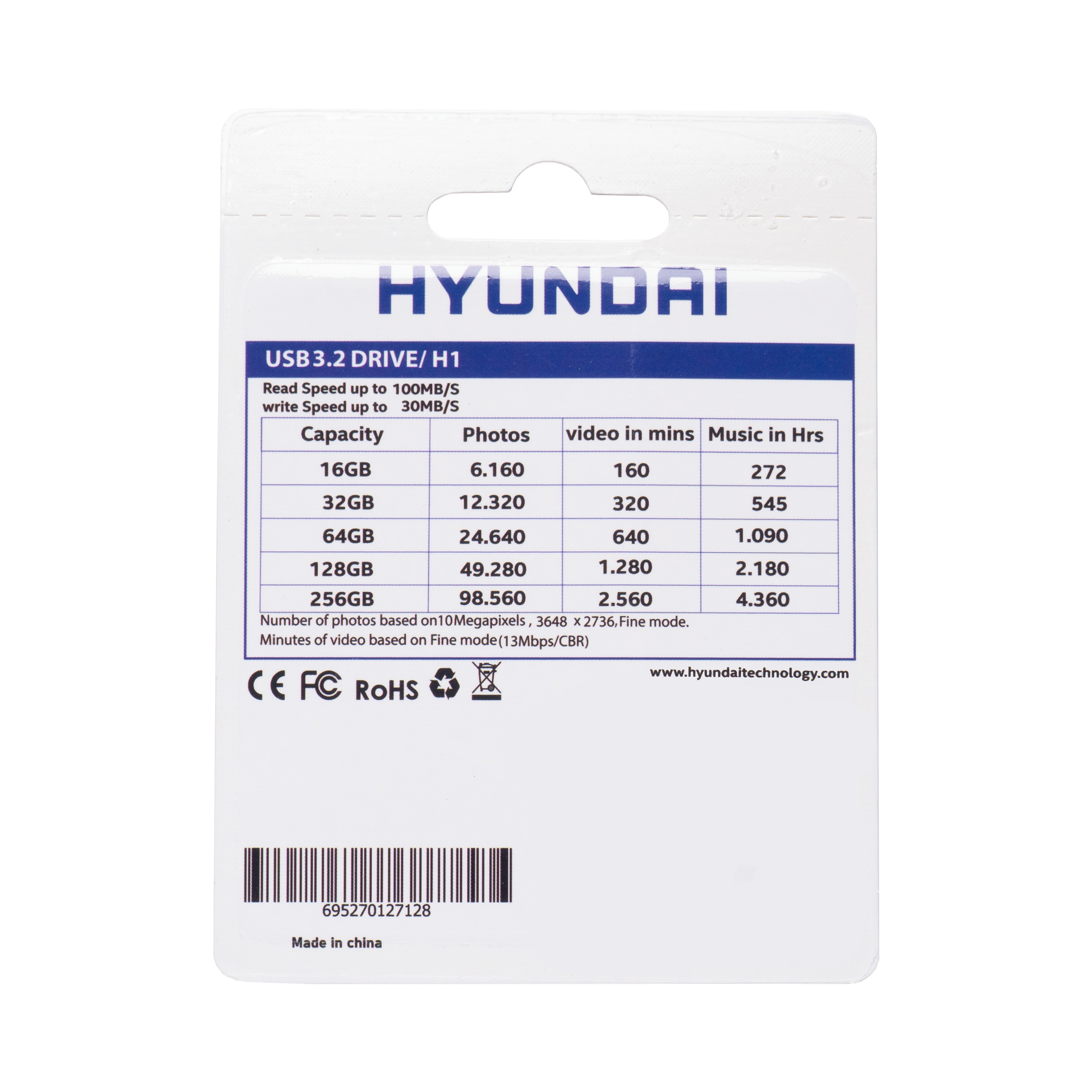 فلش مموری هیوندای مدل H1 3.2 ظرفیت 128 گیگابایت با رابط USB 3.2