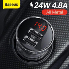 شارژر فندکی  باسئوس مدل Car Charger Suit-24W به همراه کابل تبدیل microUSB/ USB-C / لایتنینگ