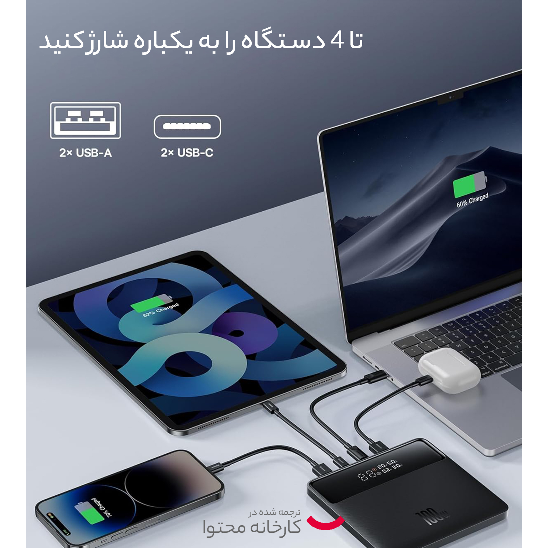 پاوربانک بیسوس مدل BALDE HIGH POWER DIGITAL DISPALY PPBL000201 100W ظرفیت 20000 میلی آمپر ساعت