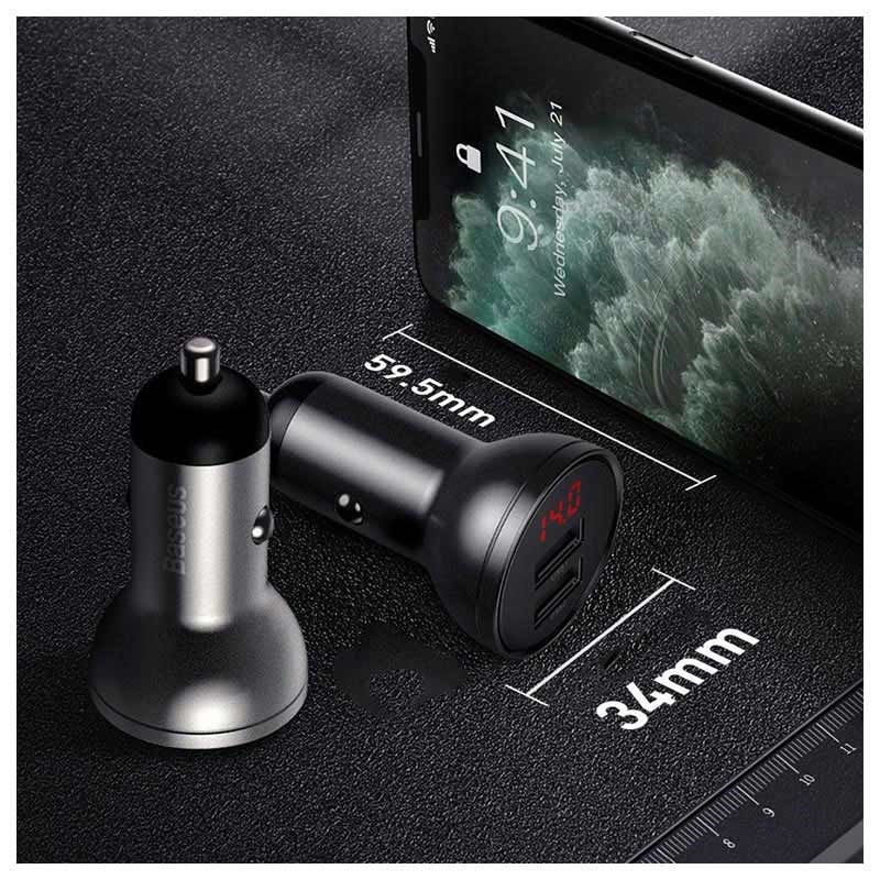 شارژر فندکی  باسئوس مدل Car Charger Suit-24W به همراه کابل تبدیل microUSB/ USB-C / لایتنینگ