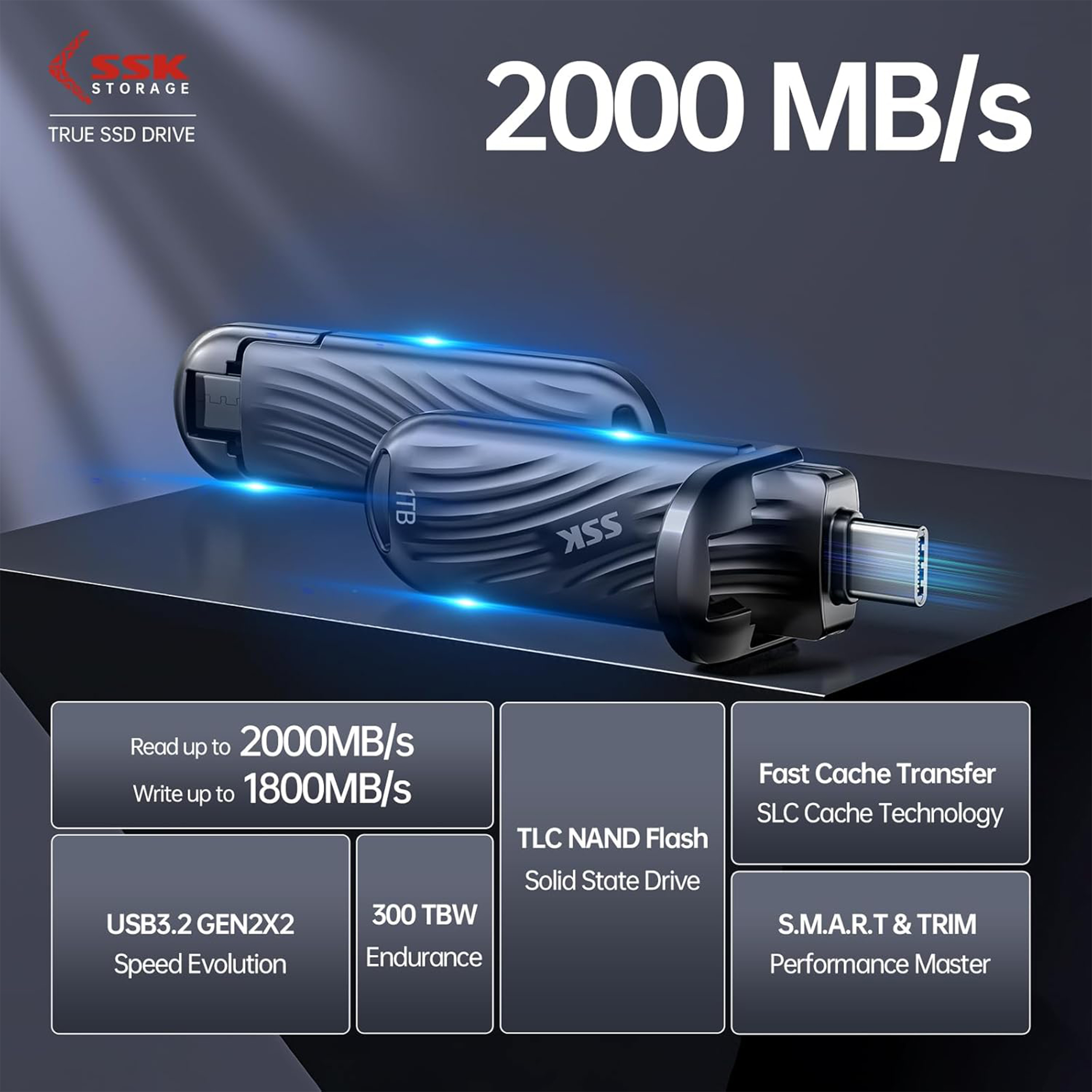 فلش مموری اس اس کا مدل SD320 SSD-DRIVE USB3.2 GEN2x2 2000MB/s ظرفیت 1 ترابایت