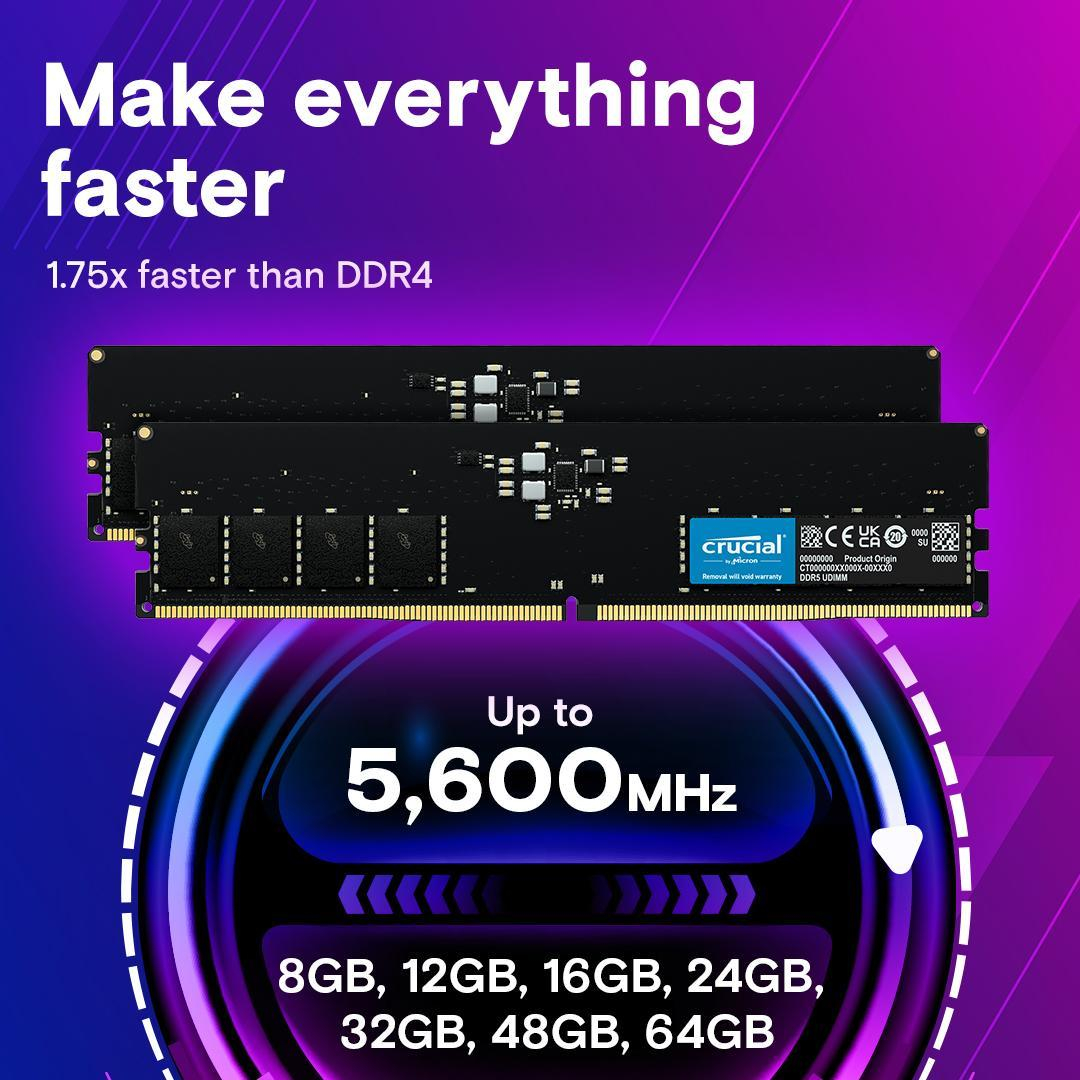 رم دسکتاپ DDR5 تک کاناله 5600 مگاهرتز CL46 کروشیال مدل CT16G56C46U5 ظرفیت 16 گیگابایت