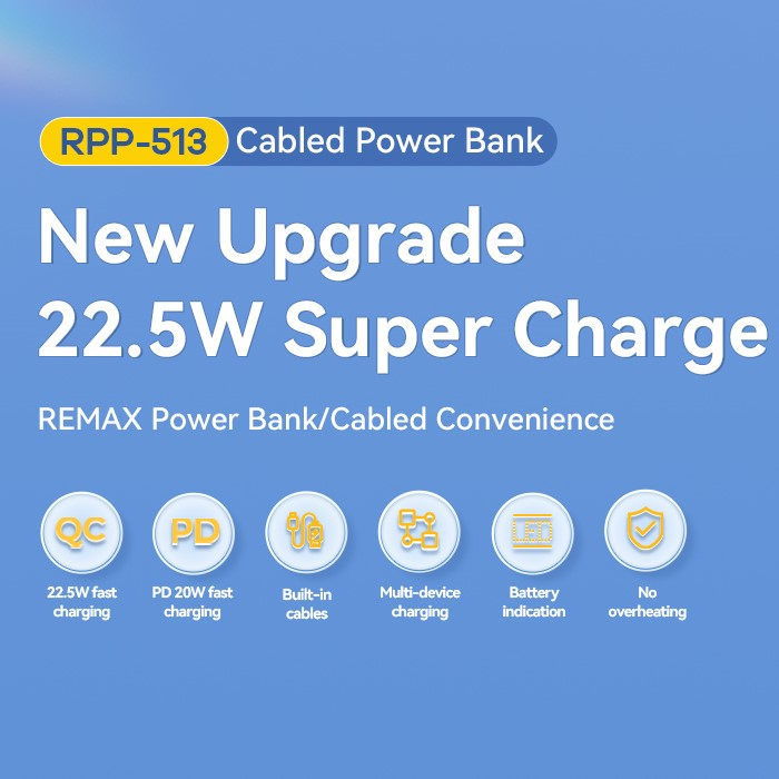 پاوربانک ریمکس مدل RPP-513 ظرفیت 20000 میلی آمپر ساعت