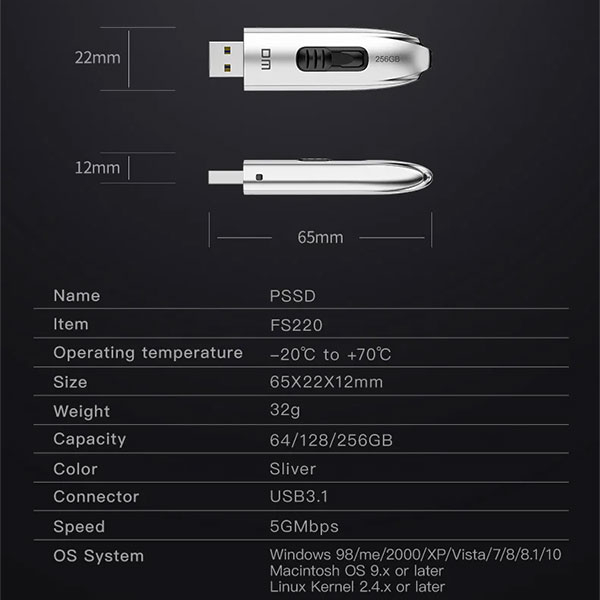 فلش مموری دی ام USB3.1 مدل FS220 ظرفیت 128 گیگابایت