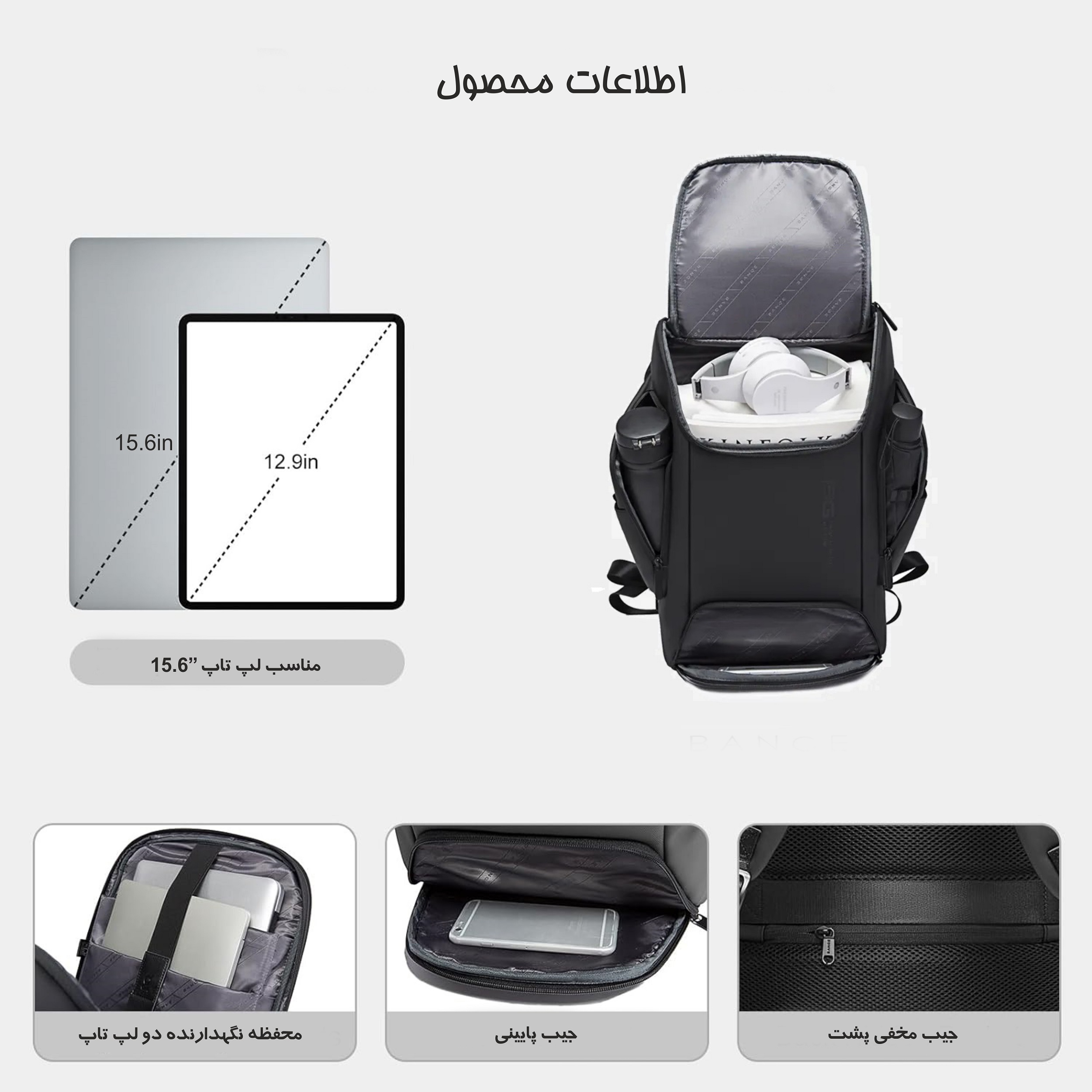 کوله پشتی لپ تاپ آلوا مدل BANGE-7267 مناسب برای لپ تاپ تا 15.6 اینچی