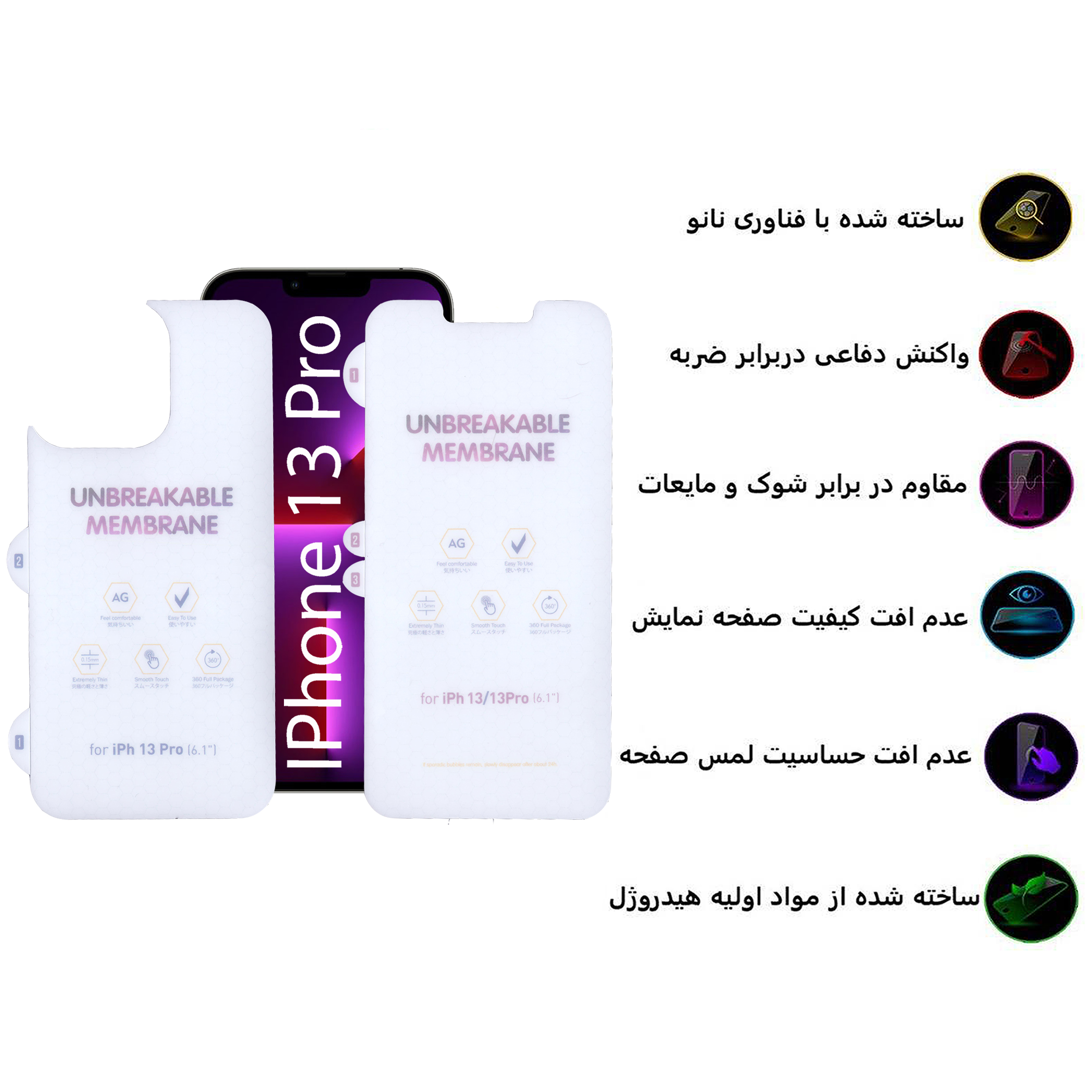 محافظ صفحه نمایش مات بوف مدل Hydrogel-Matte-G مناسب برای گوشی موبایل اپل iphone 13 Pro  به همراه محافظ پشت گوشی