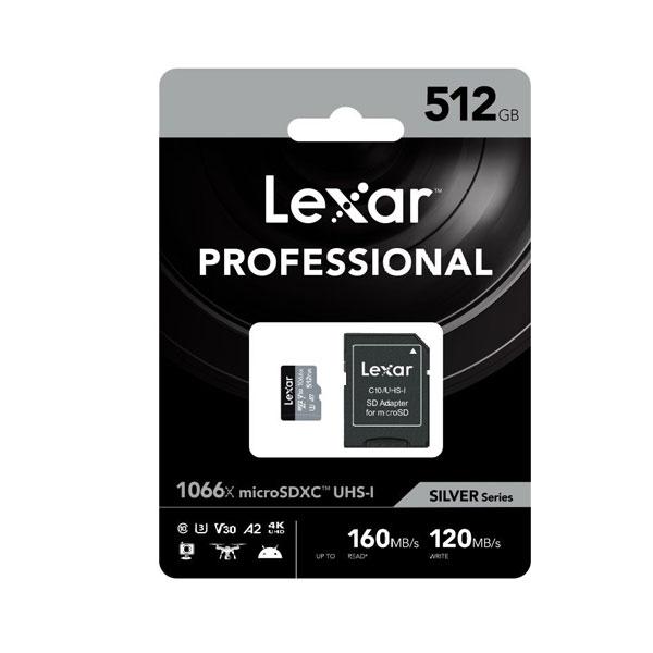 کارت حافظه microSDXC لکسار مدل 1066X کلاس A2 استاندارد UHS-U3 سرعت 160MBps ظرفیت 512 گیگابایت