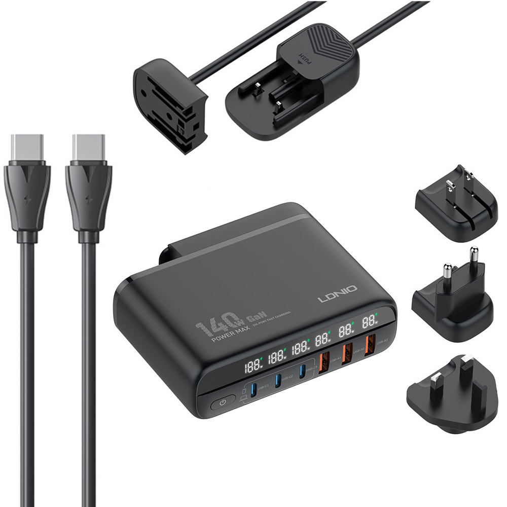 شارژر رومیزی 140 وات الدینیو مدل GaN A6140C