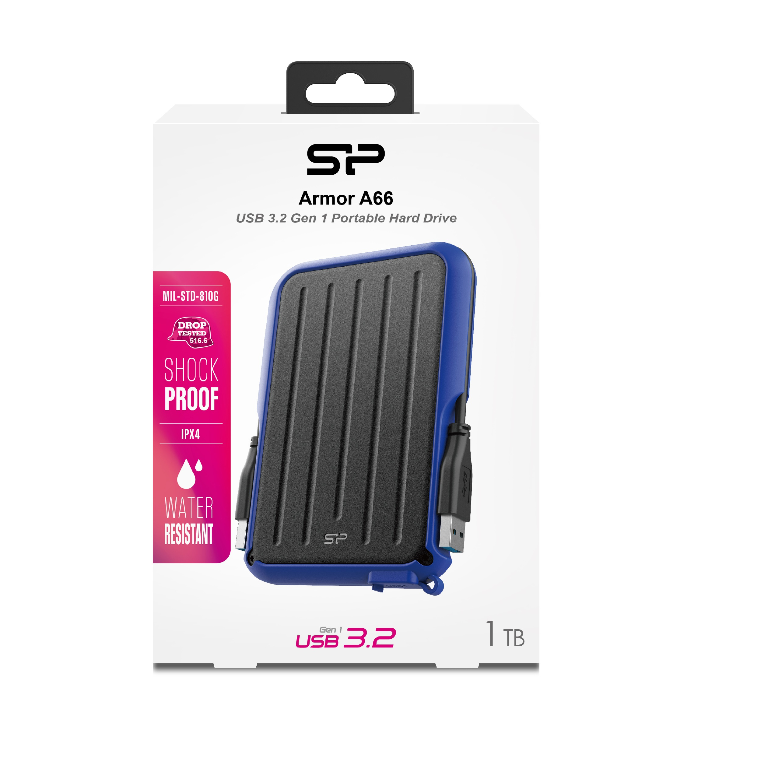 هارد اکسترنال سیلیکون پاور مدل Armor A66 ظرفیت یک ترابایت دارای رابط USB Type-A 3.2