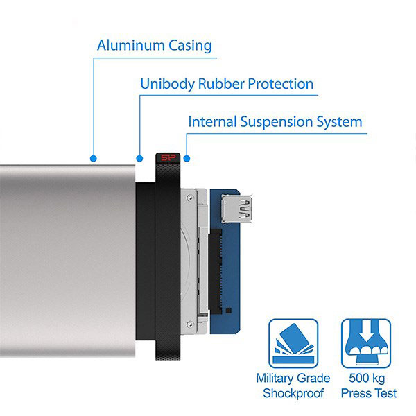 هارد اکسترنال سیلیکون پاور مدل Armor A85 ظرفیت یک ترابایت دارای رابط USB Type-A 3.0