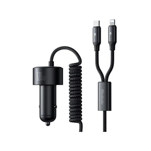 شارژر فندکی120 وات  مک دودو مدل cc-0370 به همراه کابل USB-C/لایتنینگ