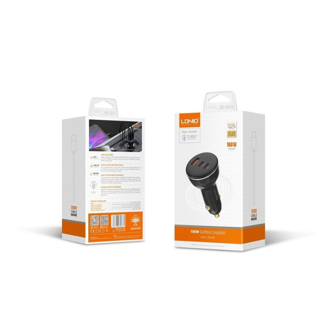 شارژر فندکی 160 وات الدینیو مدل ‌C102 به همراه کابل usb-C