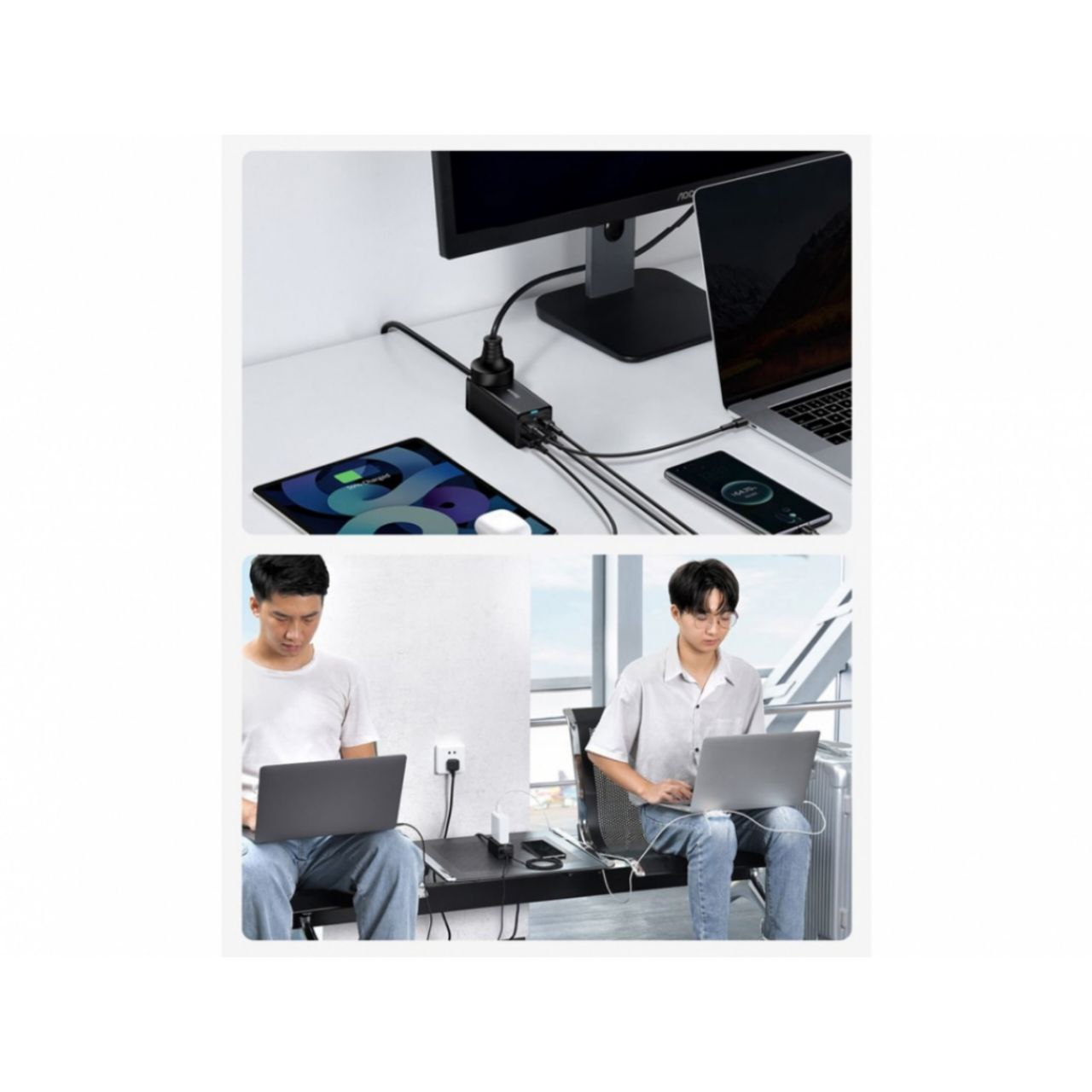 شارژر رومیزی 65 وات بیسوس مدل Powerstrip 65W به همراه کابل تبدیل USB-C