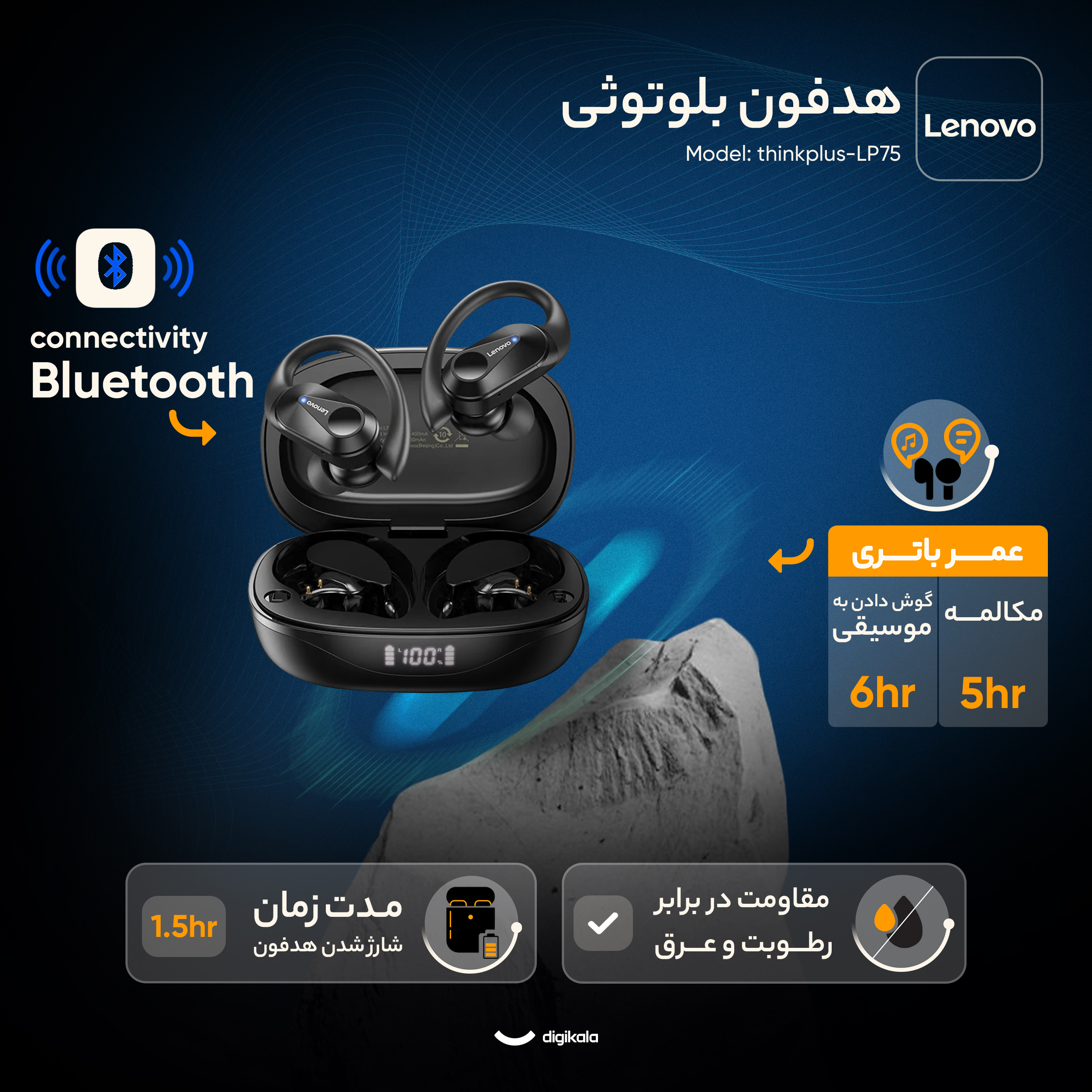 هدفون بلوتوثی لنوو مدل thinkplus-LP75