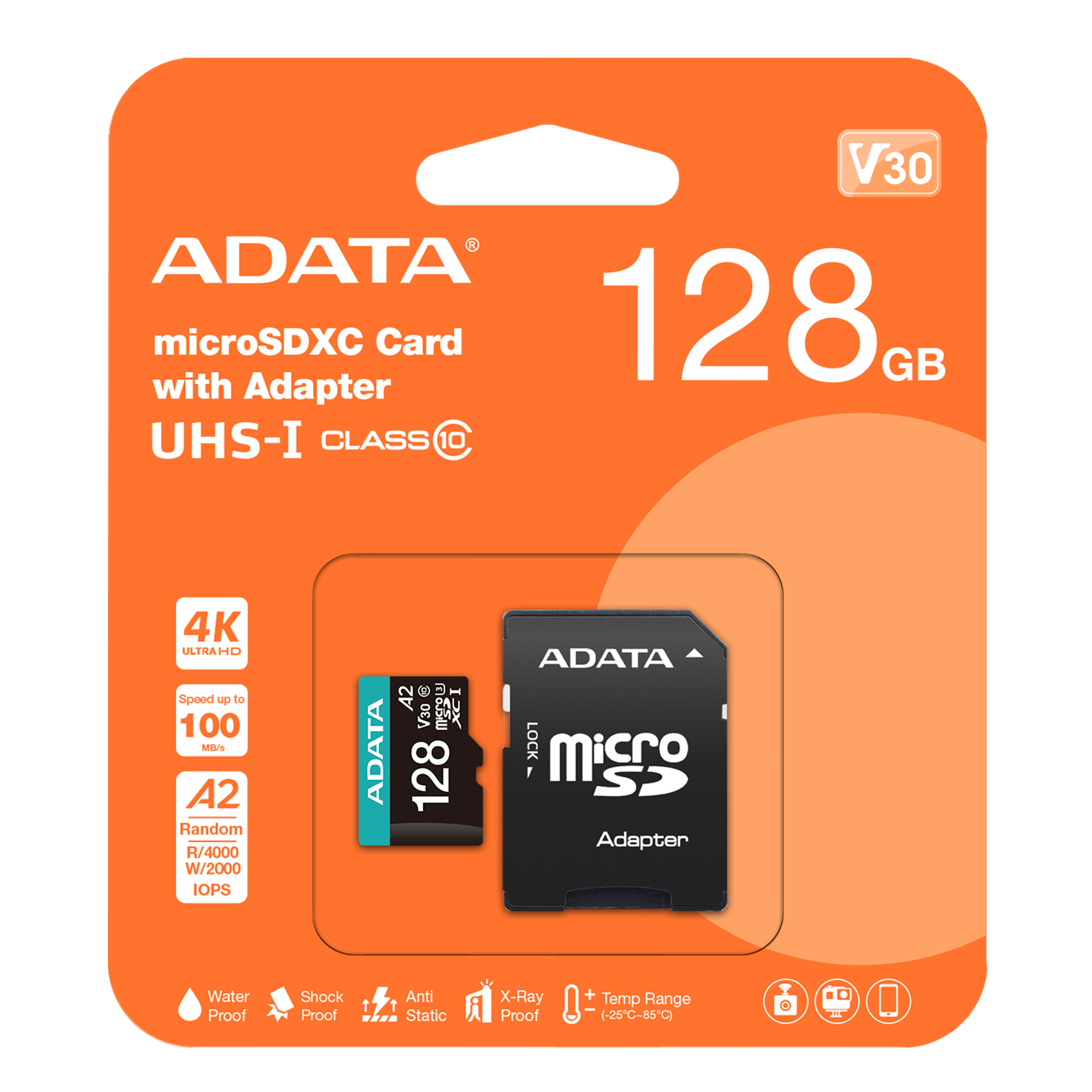 کارت حافظه MicroSDXC ای‌دیتا مدل Premier Pro کلاس 10 استاندارد UHS-I U3 سرعت 100MBps ظرفیت 128 گیگابایت همراه با آداپتور