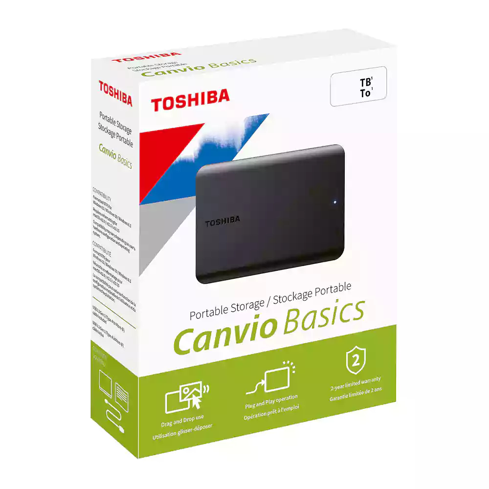 هارد اکسترنال توشیبا مدل Canvio Basics ظرفیت دو ترابایت دارای رابط USB Type-A 3.2
