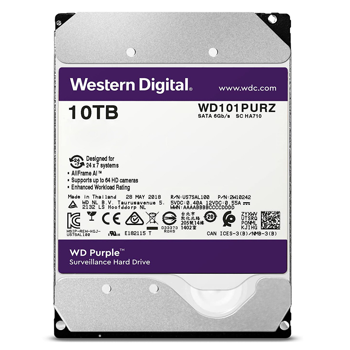 هارددیسک اینترنال وسترن دیجیتال مدل WD WD100PURZ ظرفیت 10 ترابایت