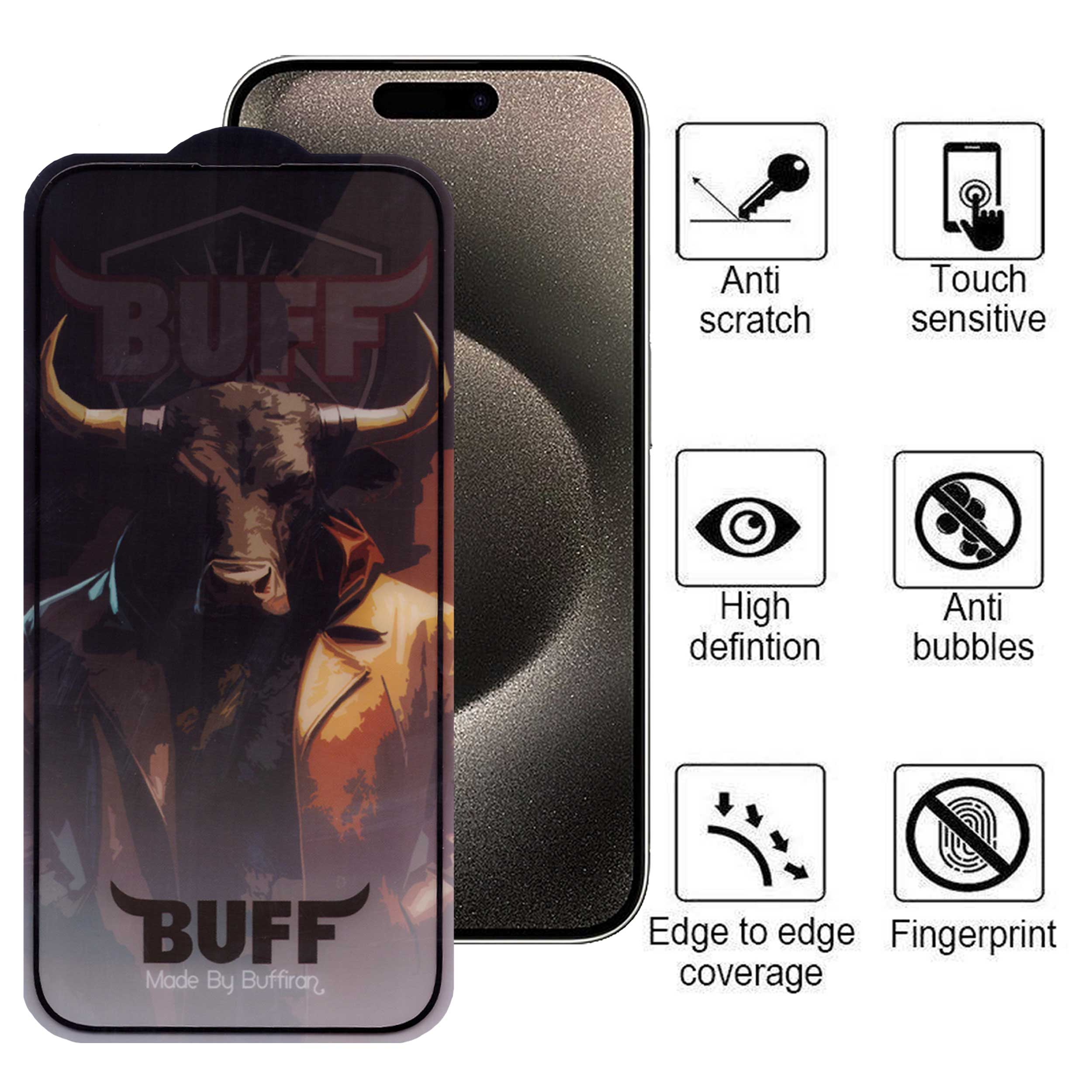 محافظ صفحه نمایش بوف مدل 5D Buffer مناسب برای گوشی موبایل اپل iPhone 15 Pro Max