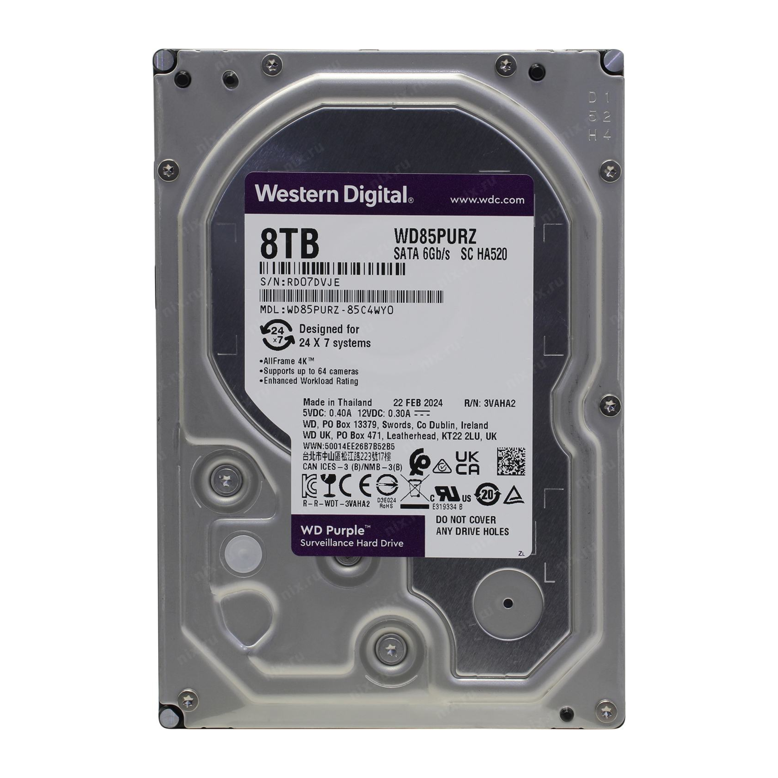 هارد دیسک اینترنال وسترن دیجیتال مدل Purple WD85PURZ ظرفیت 8 ترابایت
