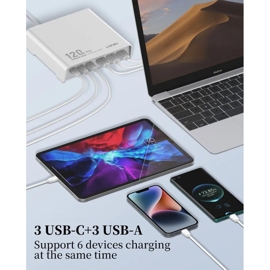 شارژر رومیزی 120وات الدینیو مدل HUB CHARGER Q605