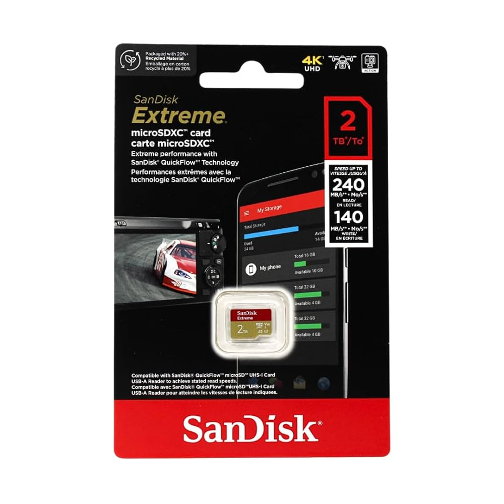 کارت حافظه microSDXC سن دیسک مدل Extreme V30 کلاس 10 استاندارد UHS-I U3 سرعت 240mbps ظرفیت 2 ترابایت