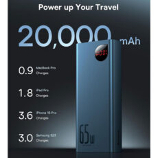 پاوربانک 65 وات بیسوس مدل B08TH ظرفیت 20000 میلی آمپر ساعت به همراه کابل USB-C به USB-A