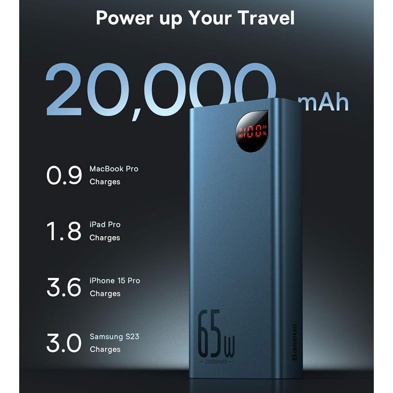 پاوربانک 65 وات بیسوس مدل B08TH ظرفیت 20000 میلی آمپر ساعت به همراه کابل USB-C به USB-A