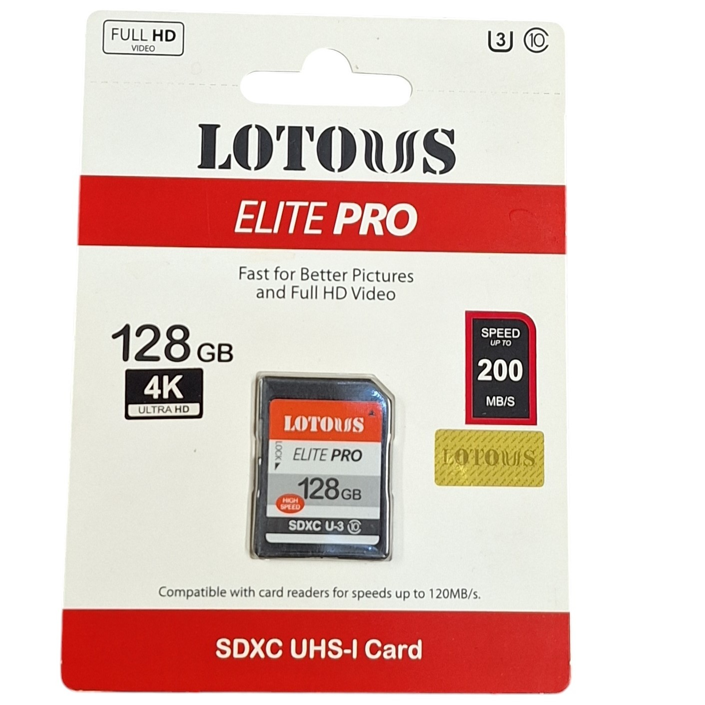 کارت حافظه SDXC لوتوس مدل Elite PRO کلاس 10 استاندارد UHS-I U3 سرعت 200MBs ظرفیت 128 گیگابایت