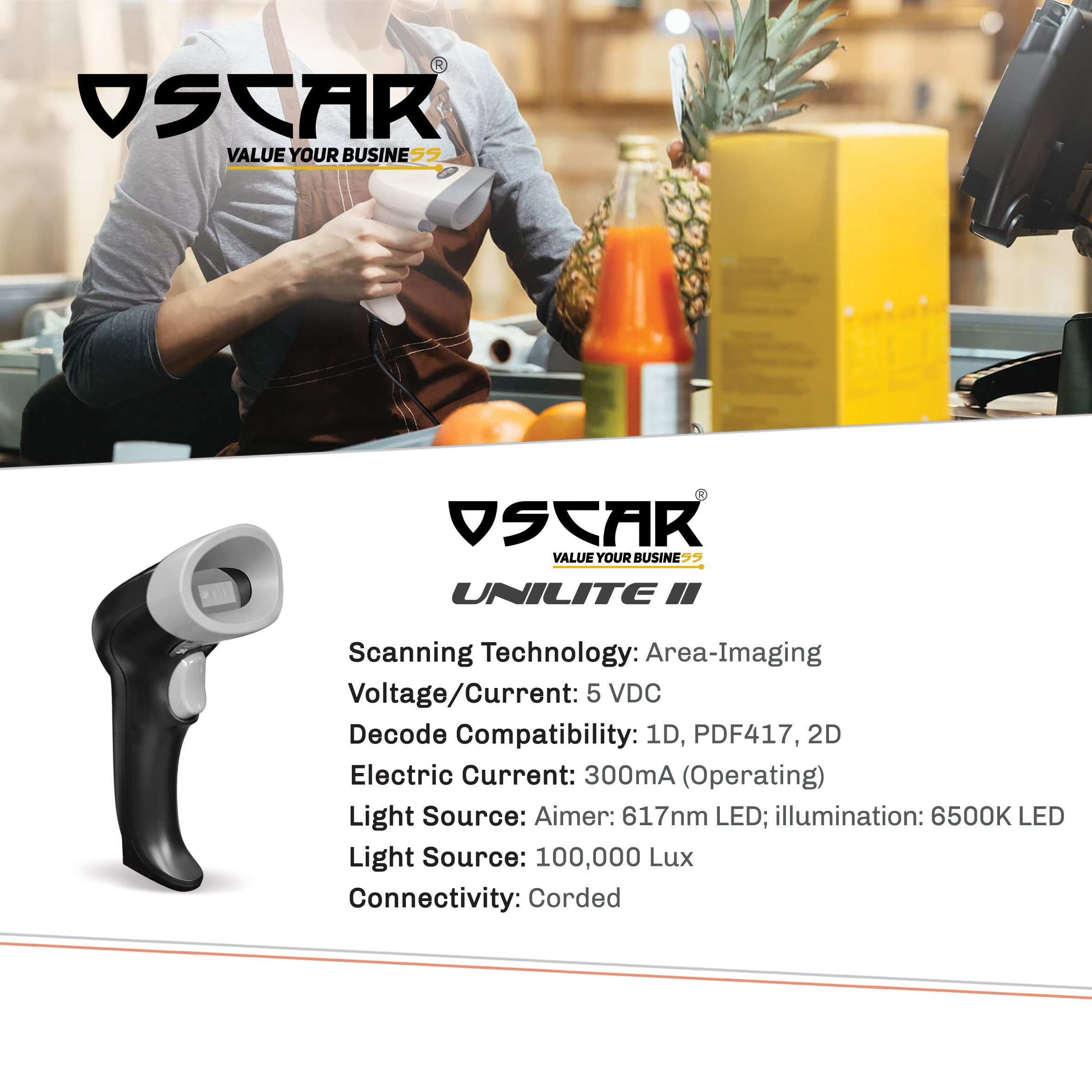 بارکدخوان دوبعدی اسکار مدل UNILITE II