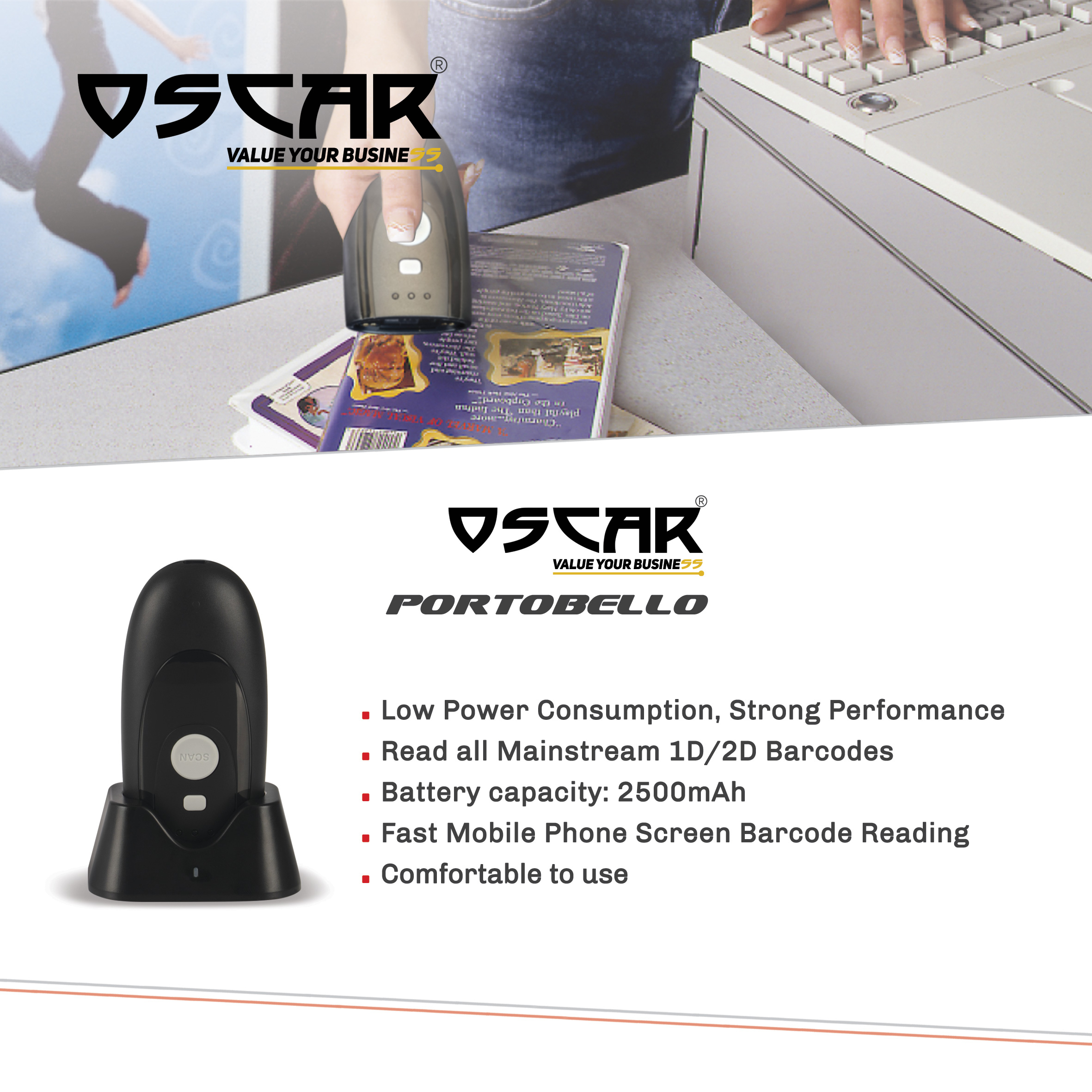 بارکدخوان دوبعدی بی سیم اسکار مدل PORTOBELLO