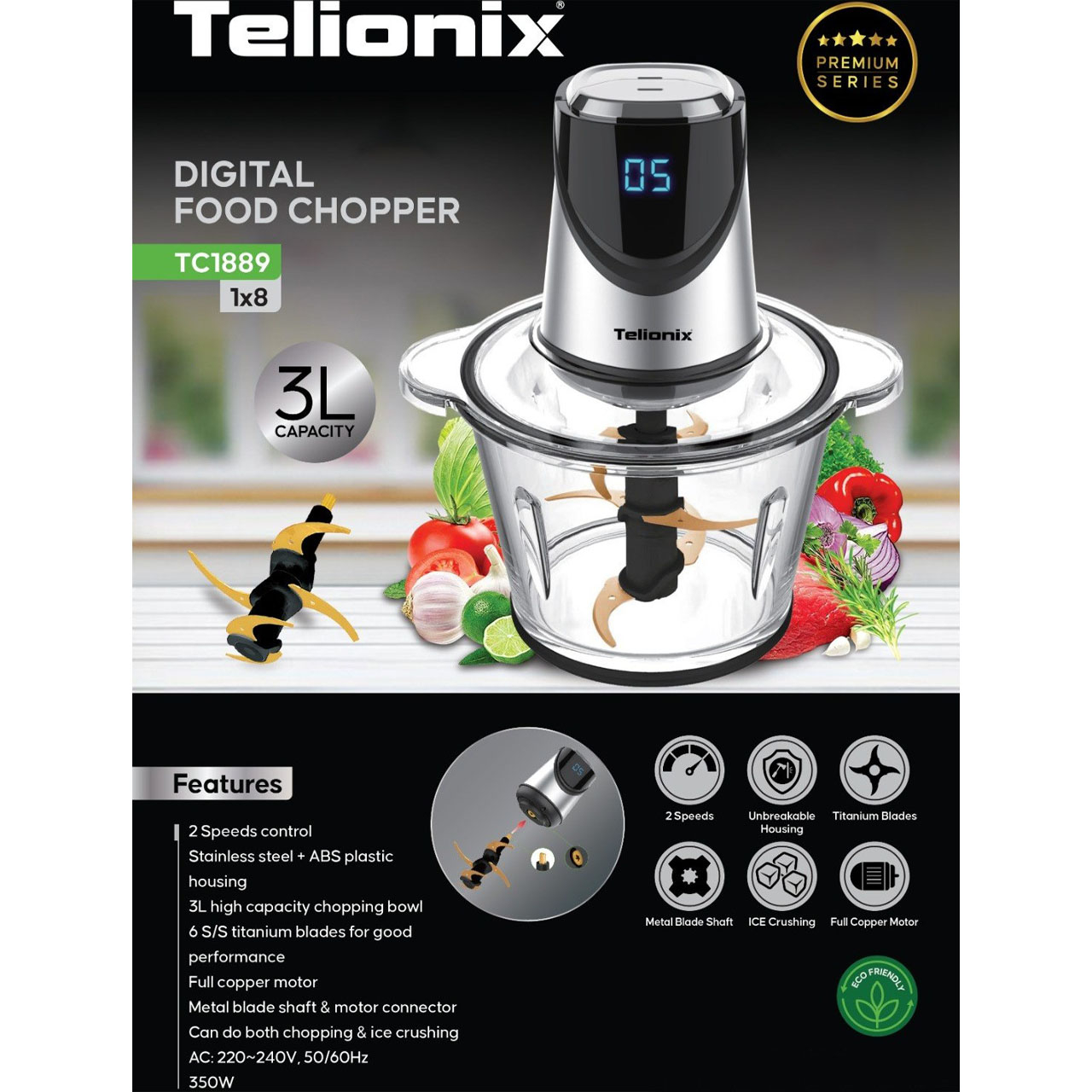 خردکن 3 لیتری تلیونیکس مدل 1889